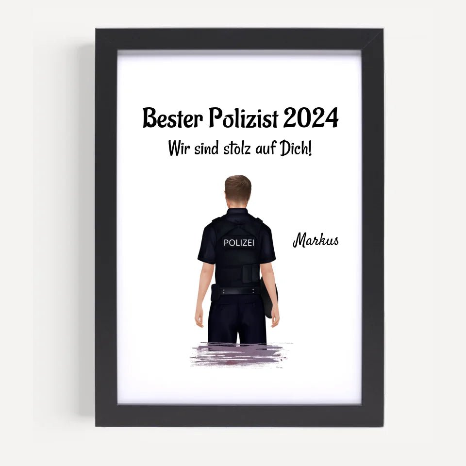 Mann Polizei Ausbildung bestanden & Beförderung Bild Geschenk personalisiert - Cantty
