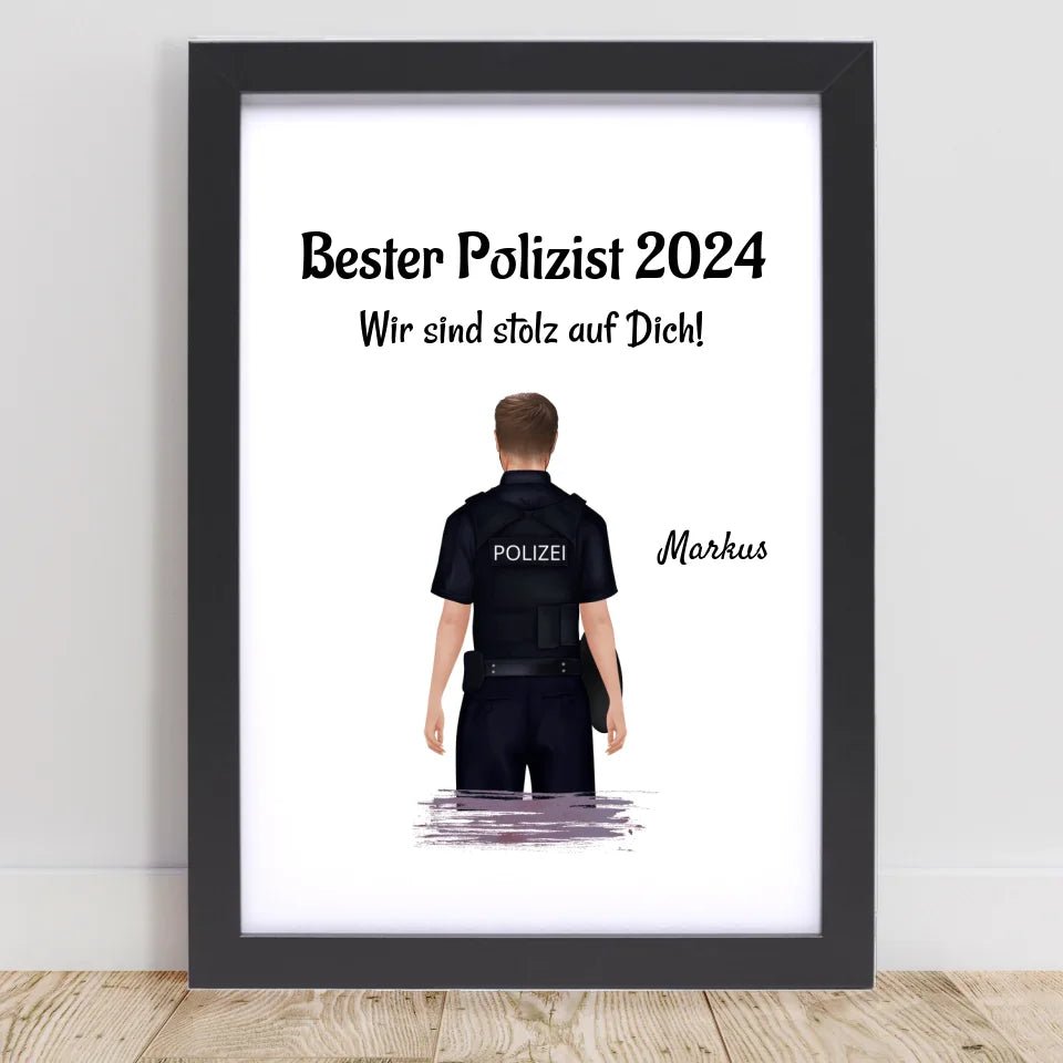 Mann Polizei Ausbildung bestanden & Beförderung Bild Geschenk personalisiert - Cantty