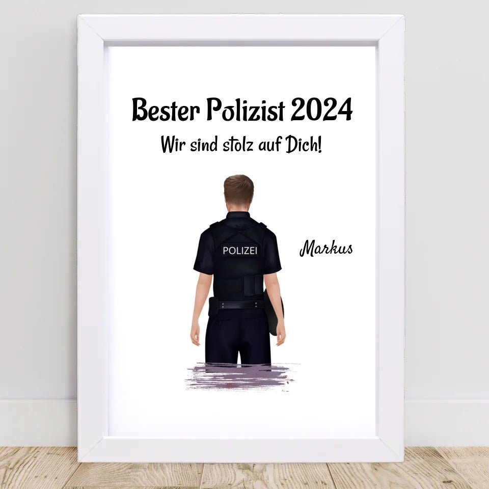 Mann Polizei Ausbildung bestanden & Beförderung Bild Geschenk personalisiert - Cantty