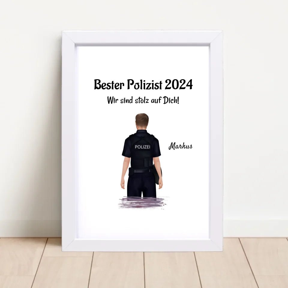 Mann Polizei Ausbildung bestanden & Beförderung Bild Geschenk personalisiert - Cantty