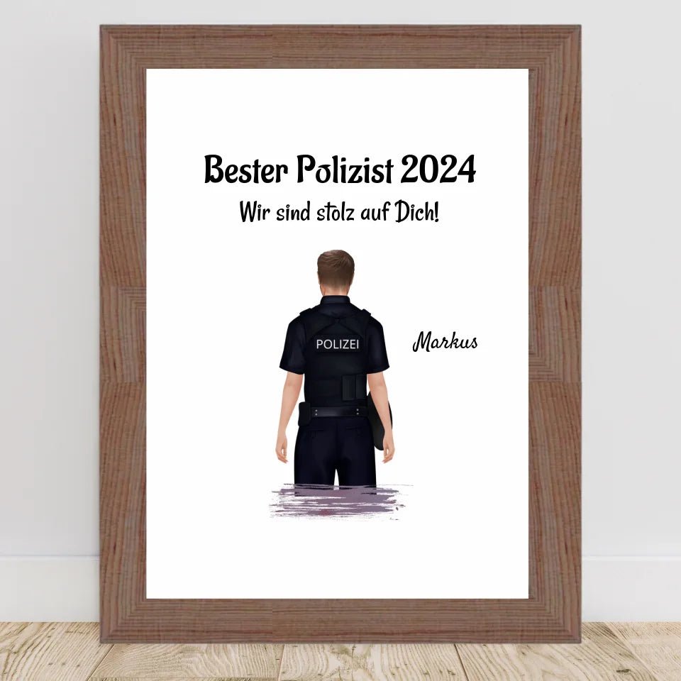 Mann Polizei Ausbildung bestanden & Beförderung Bild Geschenk personalisiert - Cantty