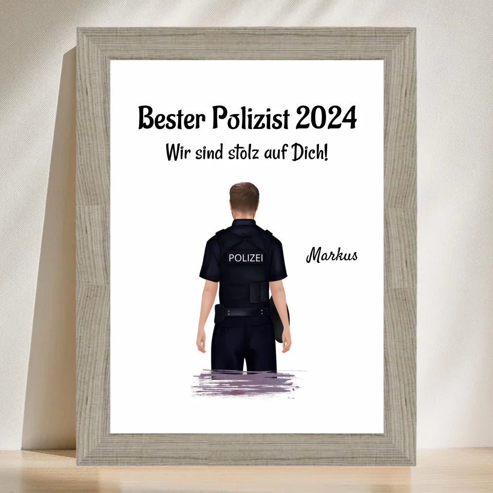 Mann Polizei Ausbildung bestanden & Beförderung Bild Geschenk personalisiert - Cantty