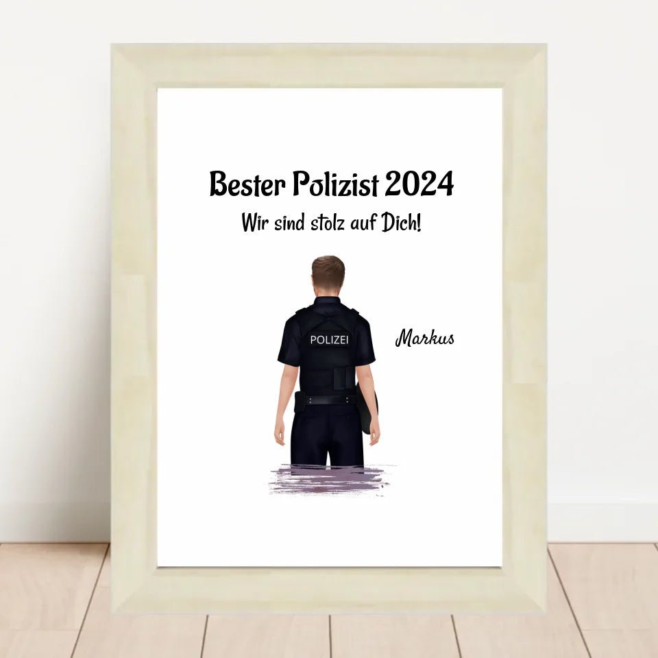 Mann Polizei Ausbildung bestanden & Beförderung Bild Geschenk personalisiert - Cantty