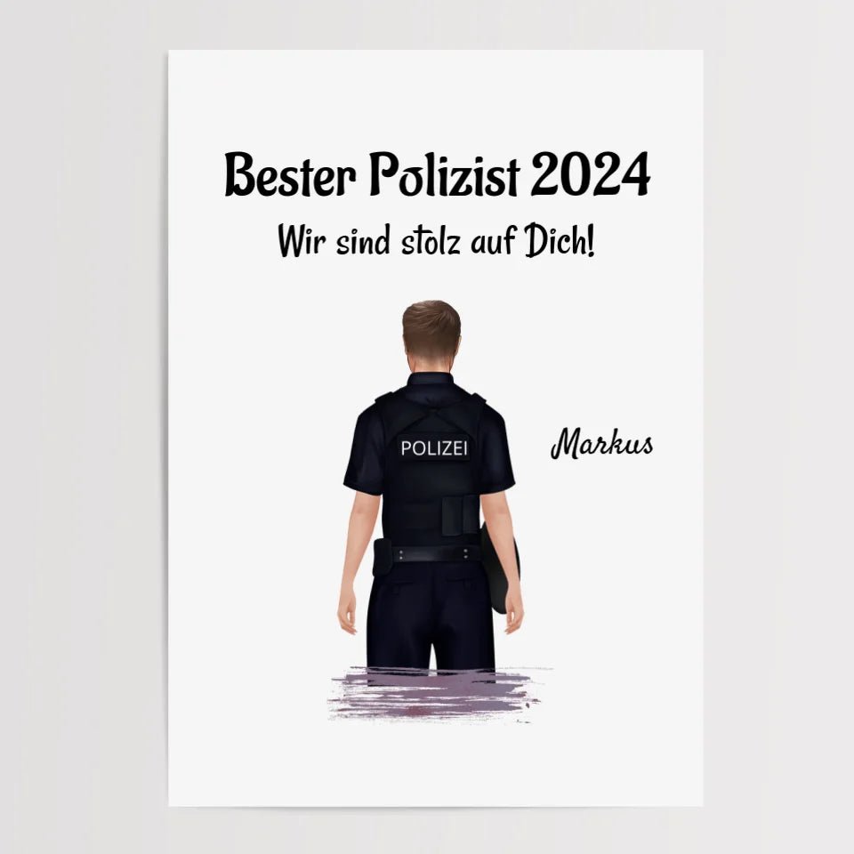 Mann Polizei Ausbildung bestanden & Beförderung Bild Geschenk personalisiert - Cantty