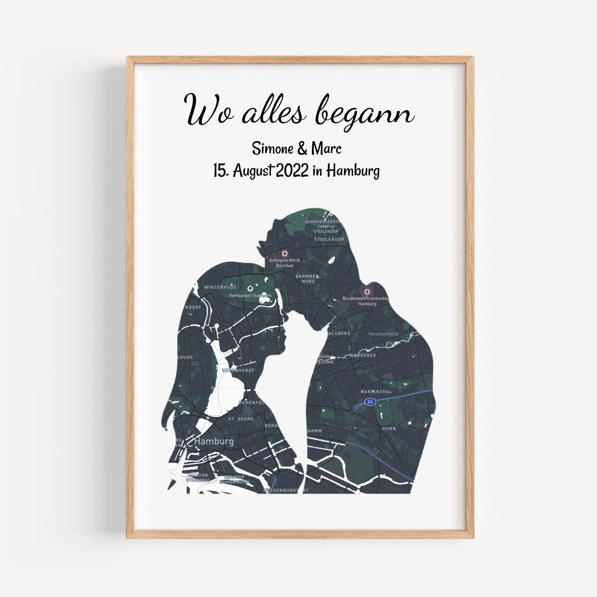 Wo alles begann Paar Stadtkarte Koordinaten Poster Geschenk zum Jahrestag & Hochzeitstag personalisiert - Cantty