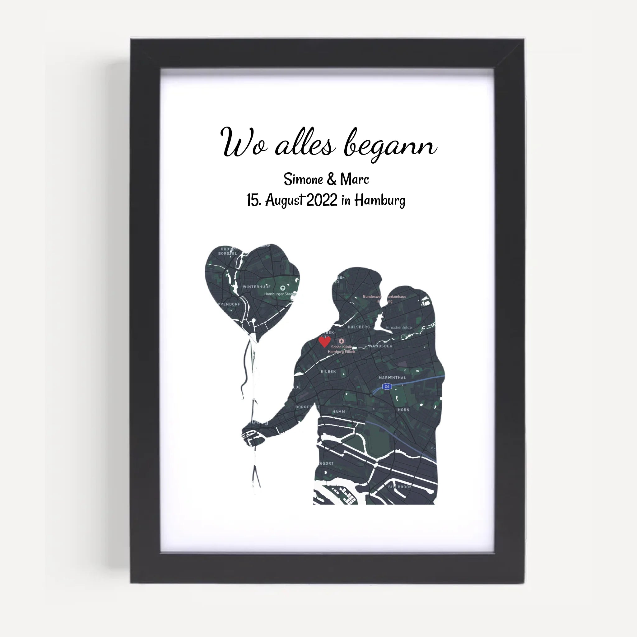 Pärchen Jahrestag Poster Geschenk mit Koordinaten personalisiert, Geschenk für Liebespaar Stadtkarte - Cantty