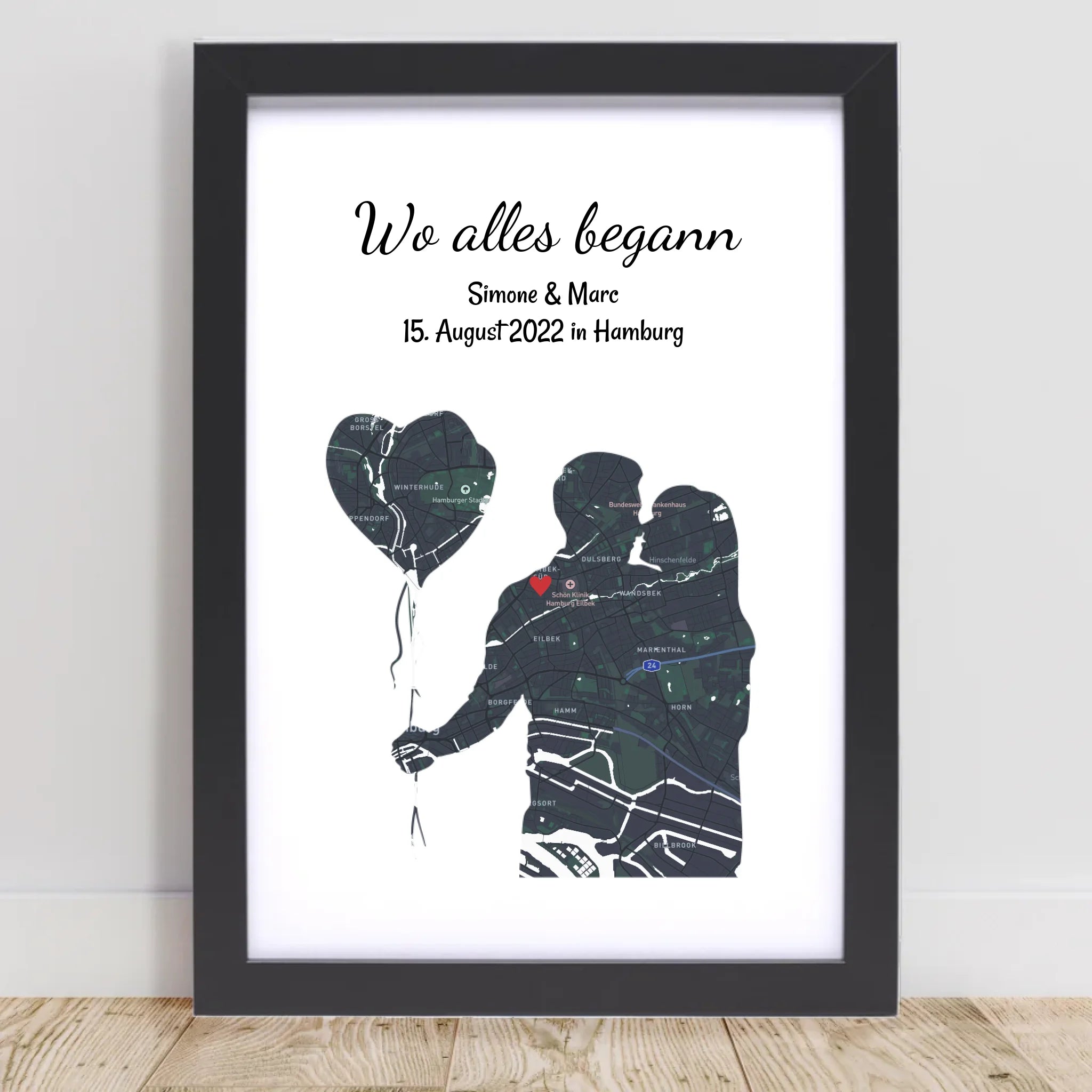 Pärchen Jahrestag Poster Geschenk mit Koordinaten personalisiert, Geschenk für Liebespaar Stadtkarte - Cantty