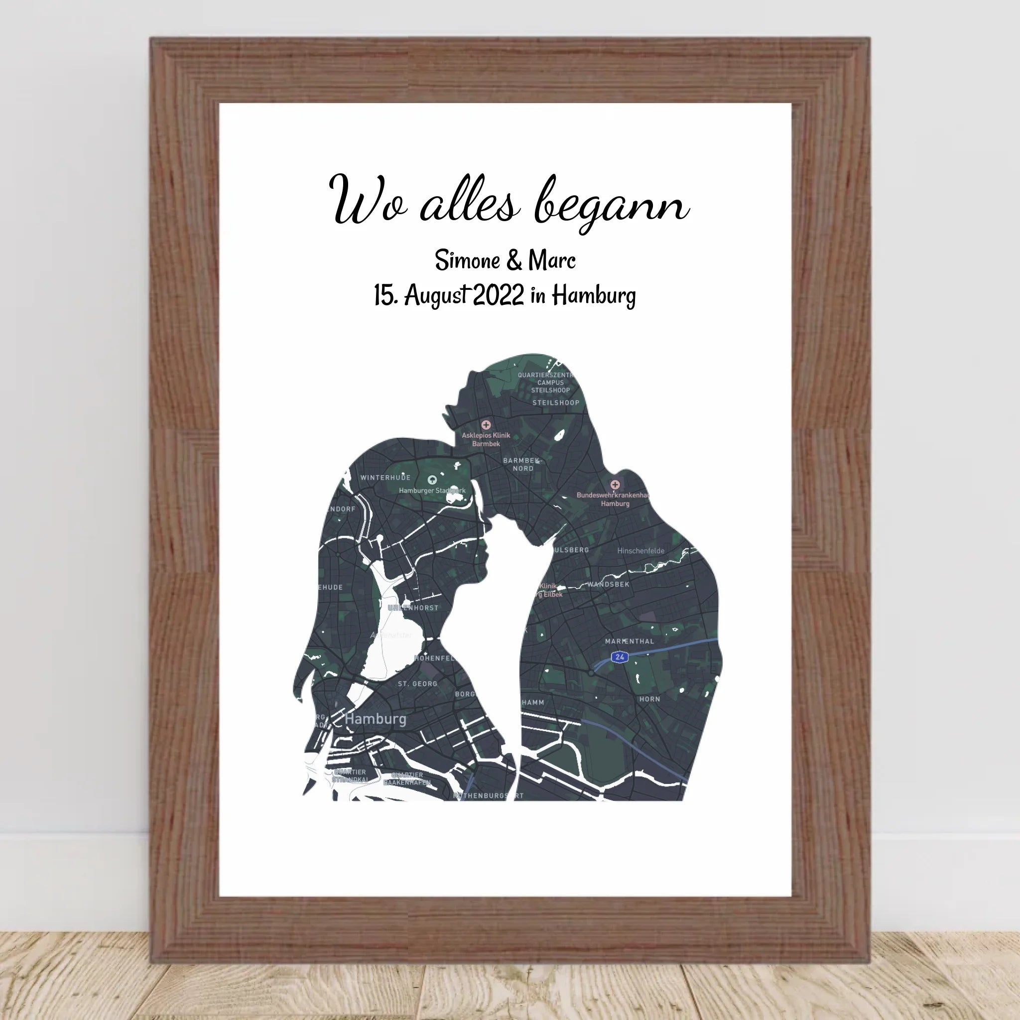 Wo alles begann Paar Stadtkarte Koordinaten Poster Geschenk zum Jahrestag & Hochzeitstag personalisiert - Cantty