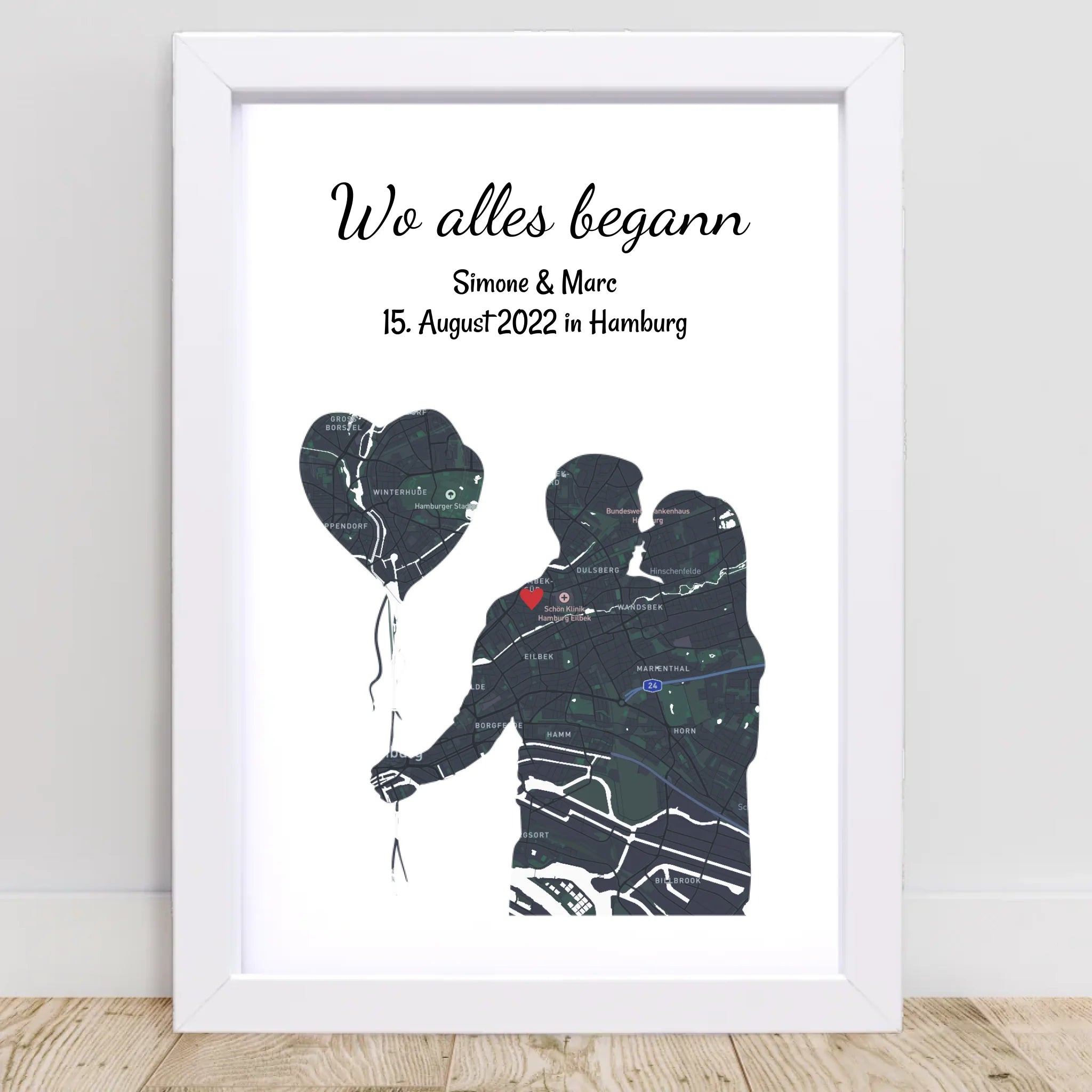 Pärchen Jahrestag Poster Geschenk mit Koordinaten personalisiert, Geschenk für Liebespaar Stadtkarte - Cantty