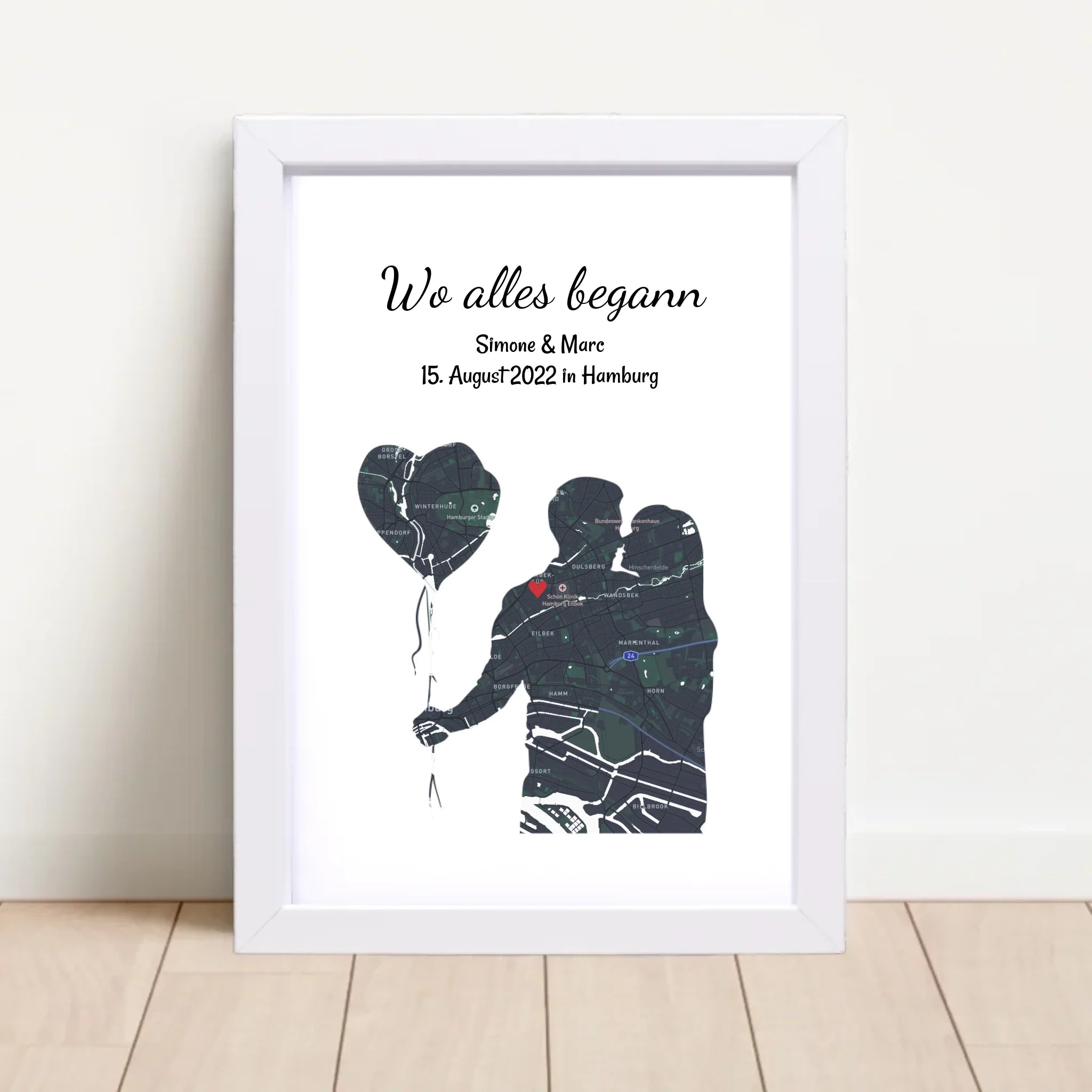 Pärchen Jahrestag Poster Geschenk mit Koordinaten personalisiert, Geschenk für Liebespaar Stadtkarte - Cantty