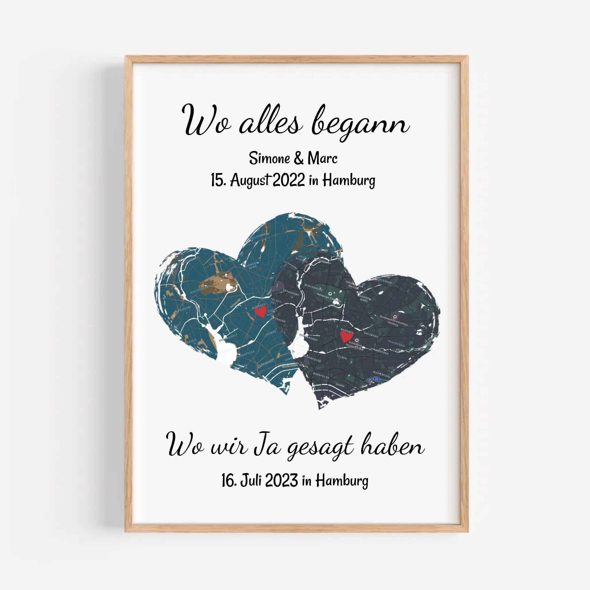 Paar wo alles begann und wir sagen ja Poster Erinnerung Geschenk mit Stadtkarte Koordinaten personalisiert - Cantty