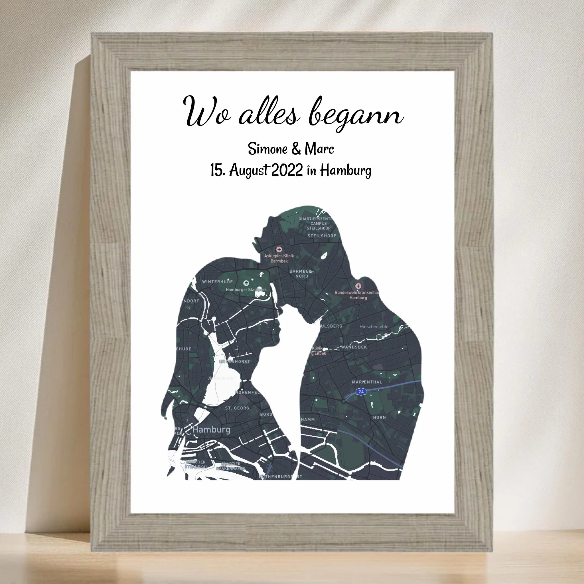 Wo alles begann Paar Stadtkarte Koordinaten Poster Geschenk zum Jahrestag & Hochzeitstag personalisiert - Cantty