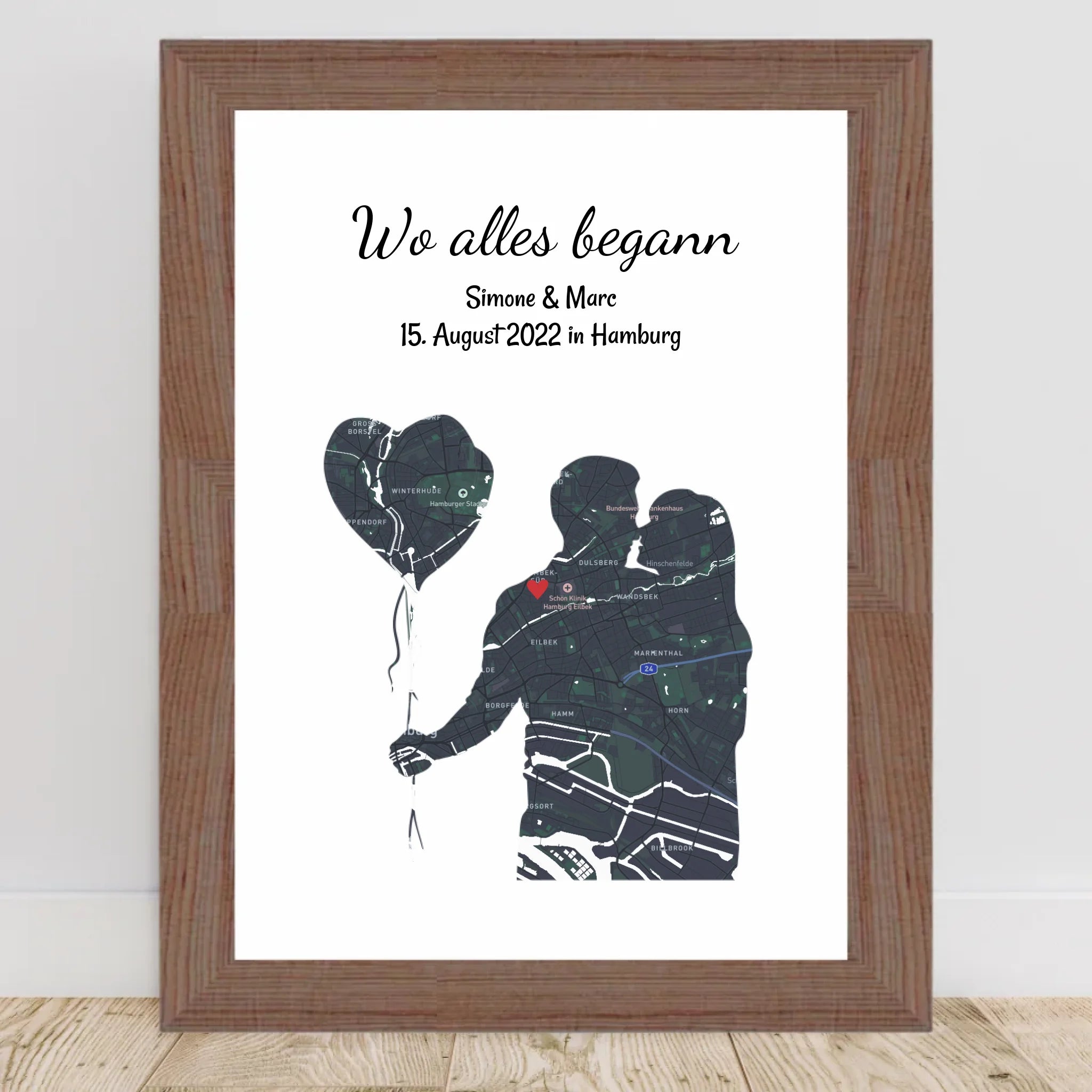 Pärchen Jahrestag Poster Geschenk mit Koordinaten personalisiert, Geschenk für Liebespaar Stadtkarte - Cantty