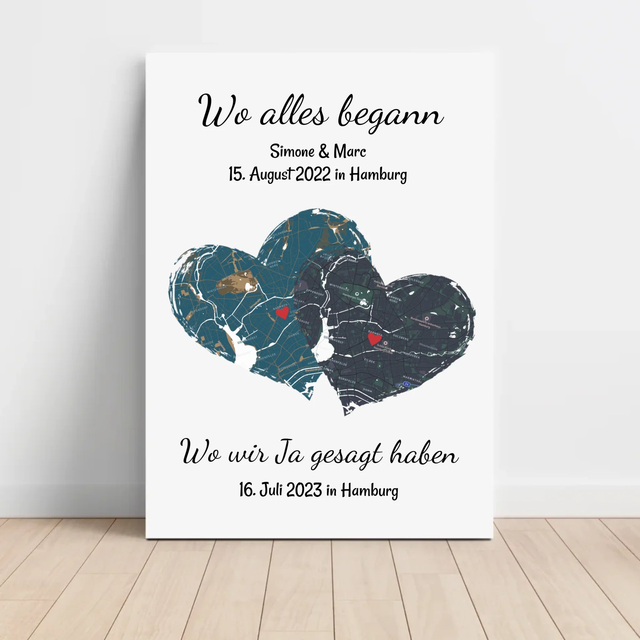Paar wo alles begann und wir sagen ja Poster Erinnerung Geschenk mit Stadtkarte Koordinaten personalisiert - Cantty