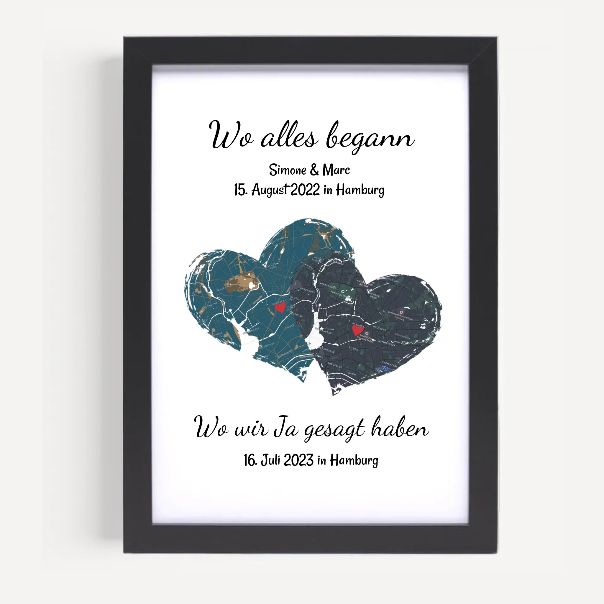 Paar wo alles begann und wir sagen ja Poster Erinnerung Geschenk mit Stadtkarte Koordinaten personalisiert - Cantty