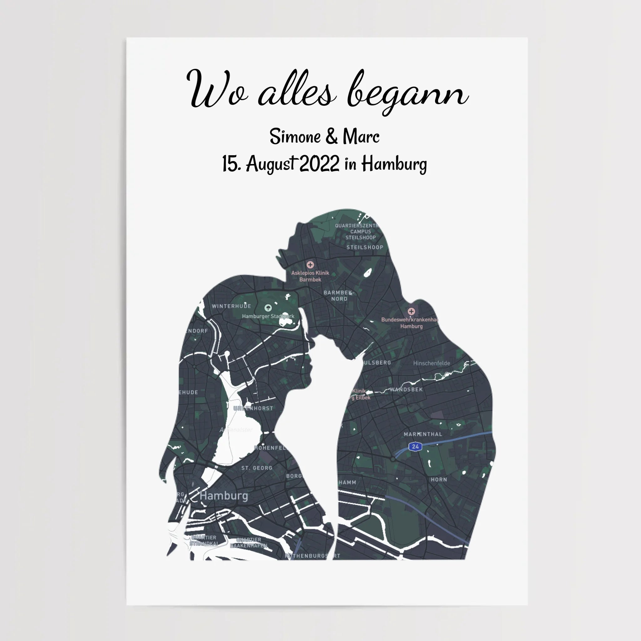 Wo alles begann Paar Stadtkarte Koordinaten Poster Geschenk zum Jahrestag & Hochzeitstag personalisiert - Cantty