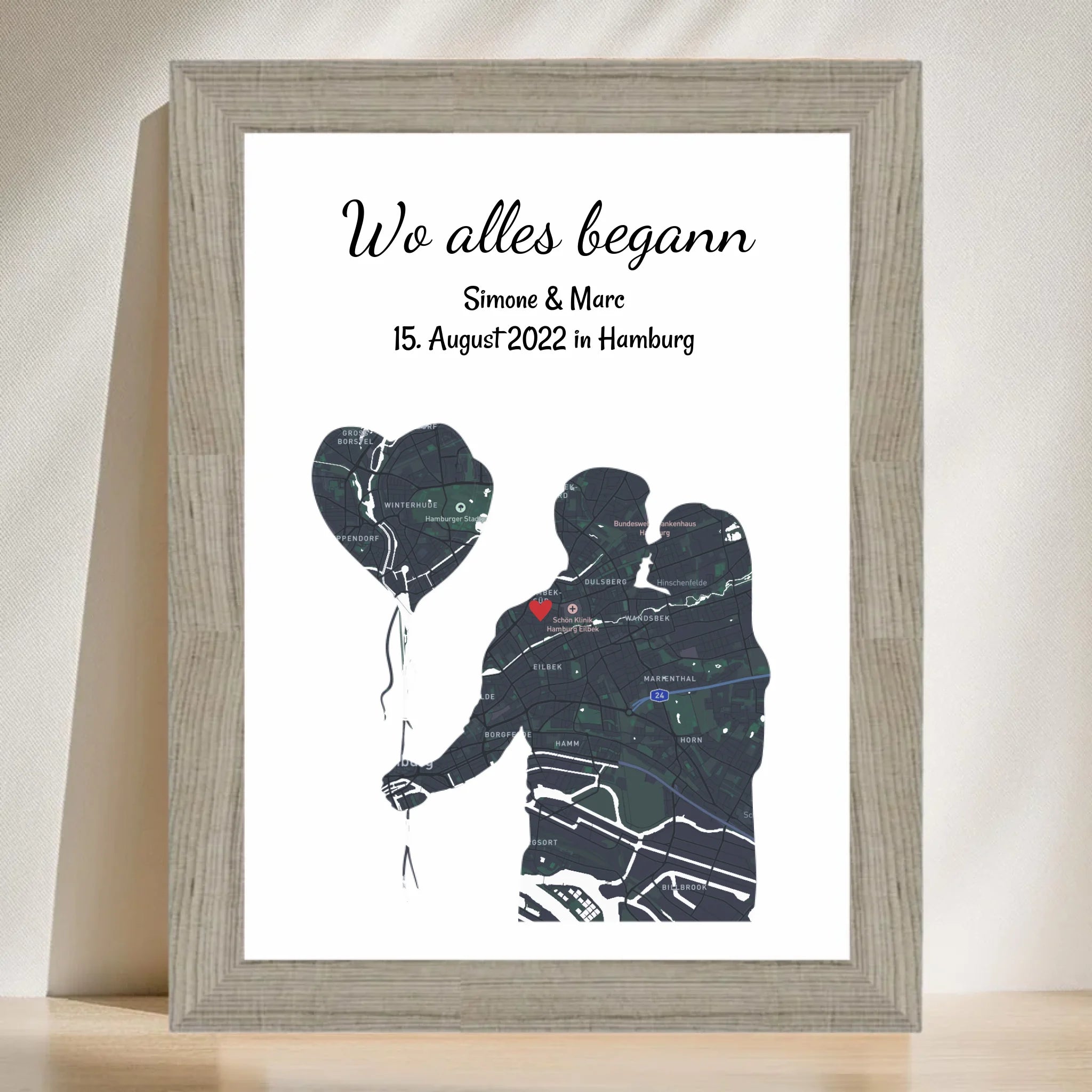 Pärchen Jahrestag Poster Geschenk mit Koordinaten personalisiert, Geschenk für Liebespaar Stadtkarte - Cantty