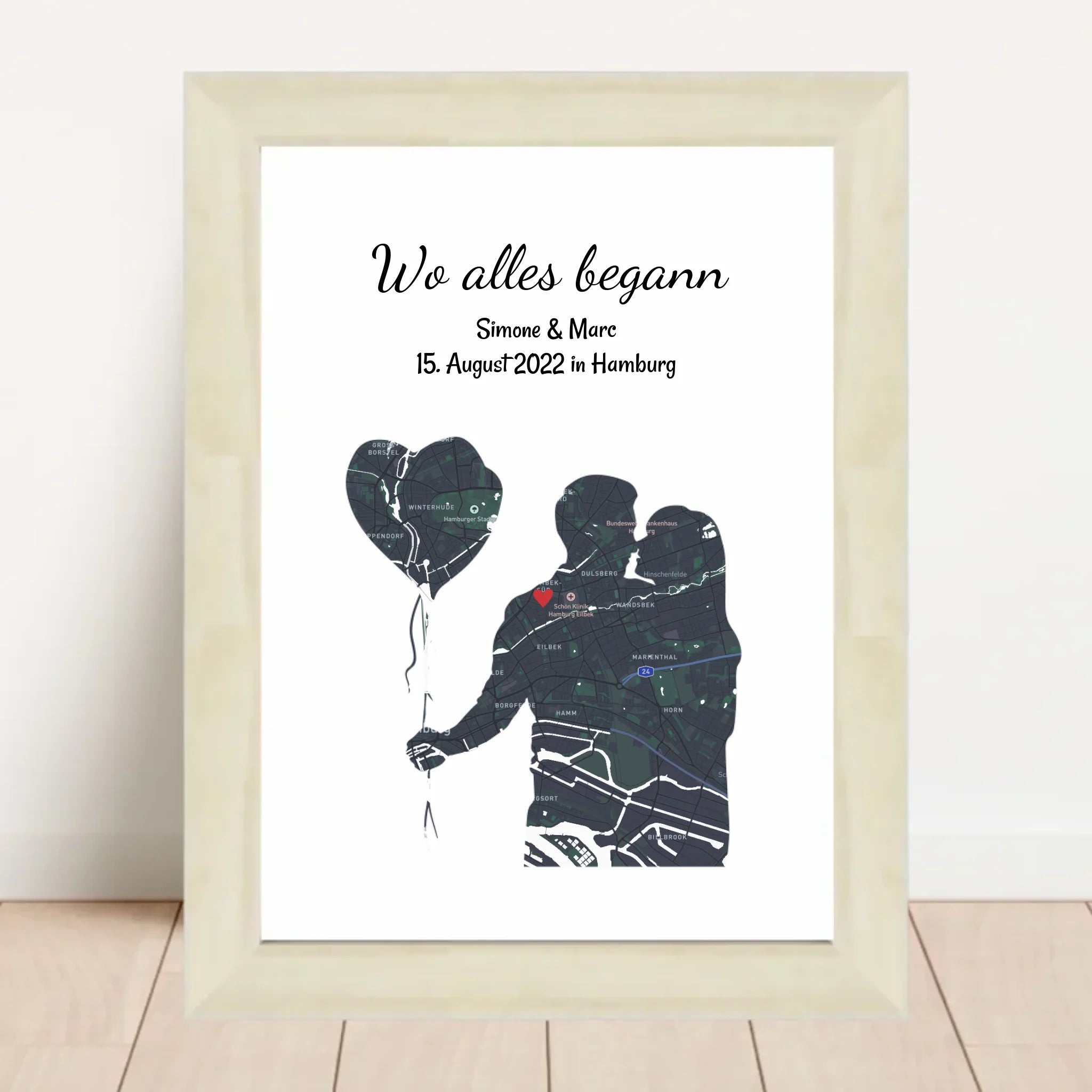 Pärchen Jahrestag Poster Geschenk mit Koordinaten personalisiert, Geschenk für Liebespaar Stadtkarte - Cantty