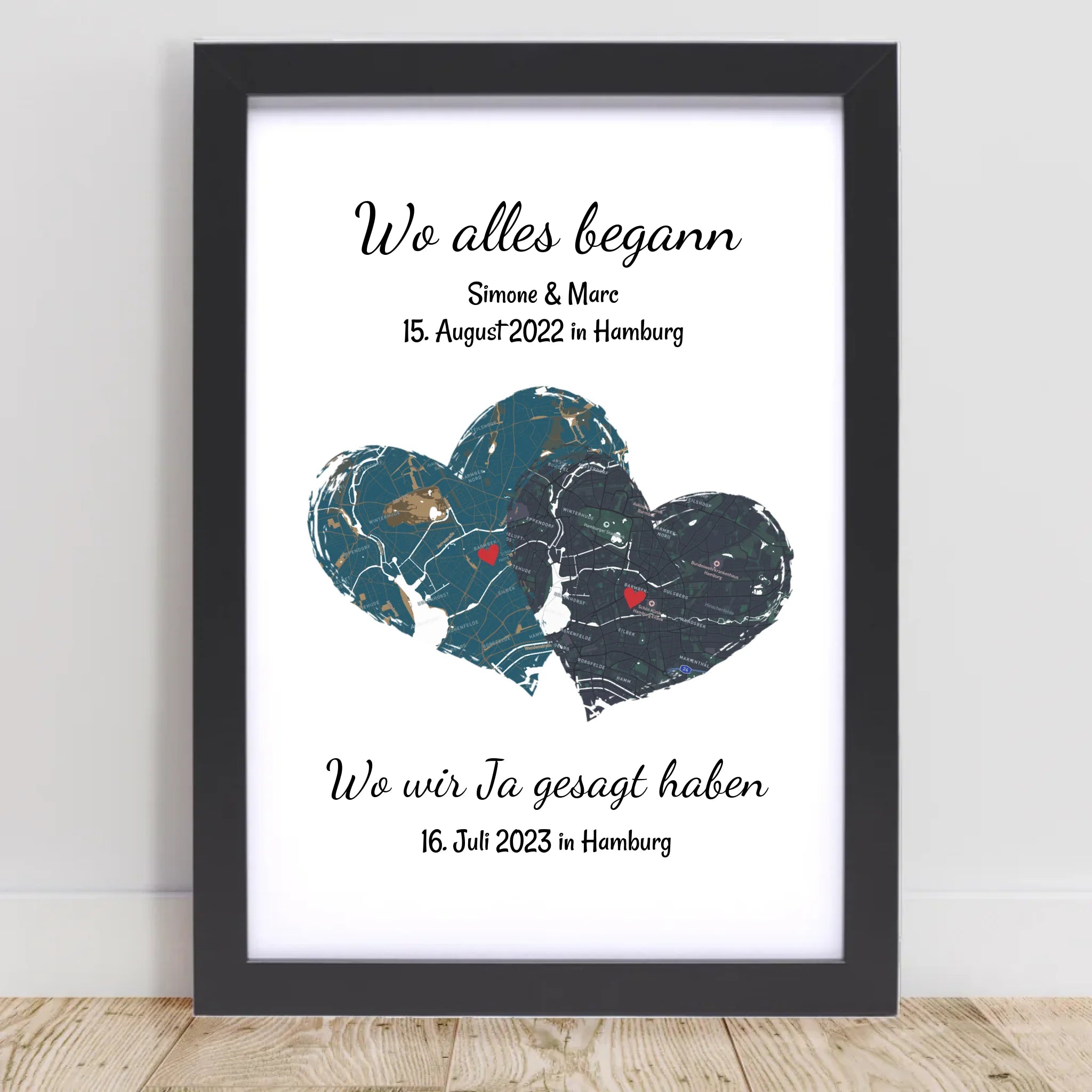 Paar wo alles begann und wir sagen ja Poster Erinnerung Geschenk mit Stadtkarte Koordinaten personalisiert - Cantty