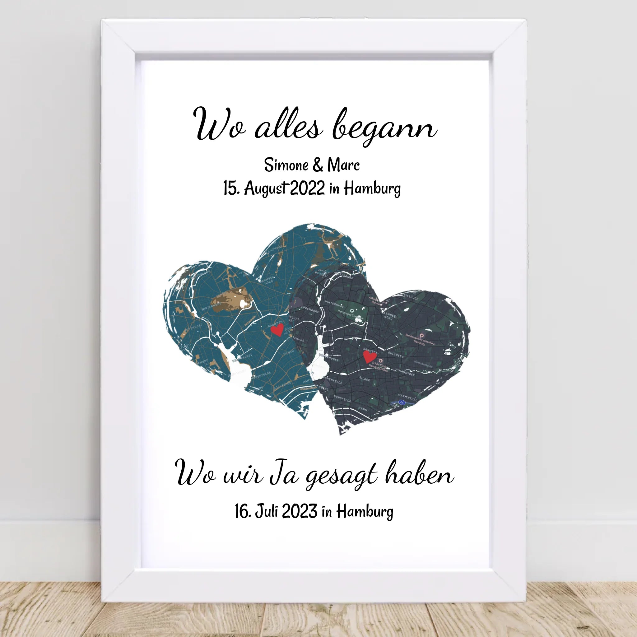 Paar wo alles begann und wir sagen ja Poster Erinnerung Geschenk mit Stadtkarte Koordinaten personalisiert - Cantty