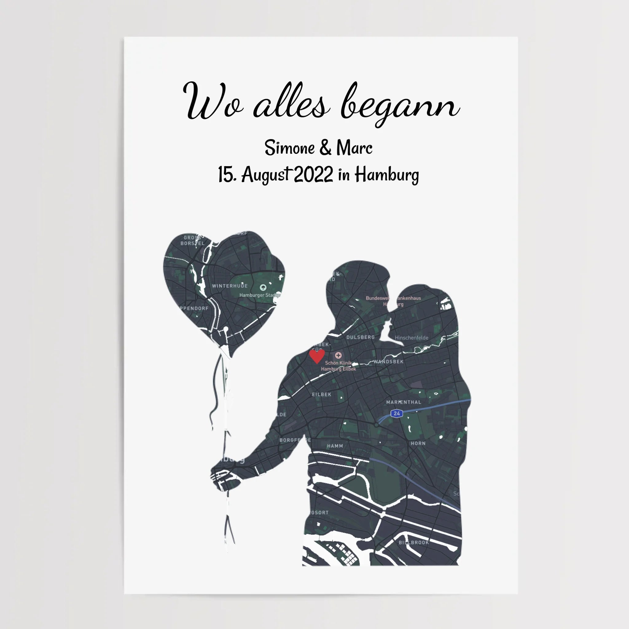 Pärchen Jahrestag Poster Geschenk mit Koordinaten personalisiert, Geschenk für Liebespaar Stadtkarte - Cantty