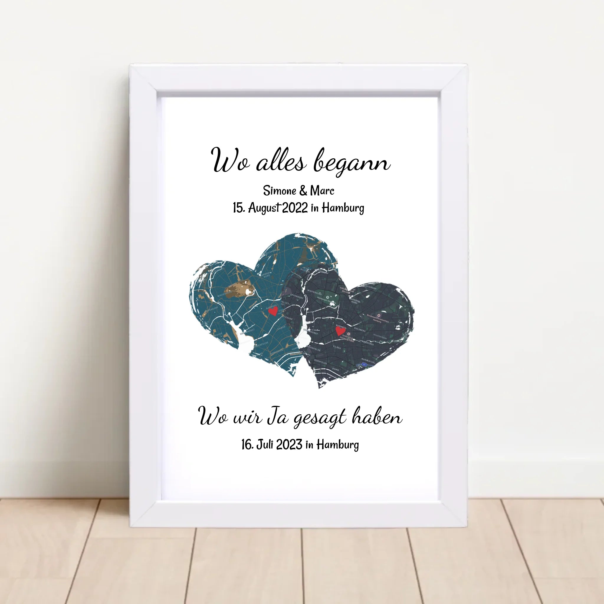 Paar wo alles begann und wir sagen ja Poster Erinnerung Geschenk mit Stadtkarte Koordinaten personalisiert - Cantty