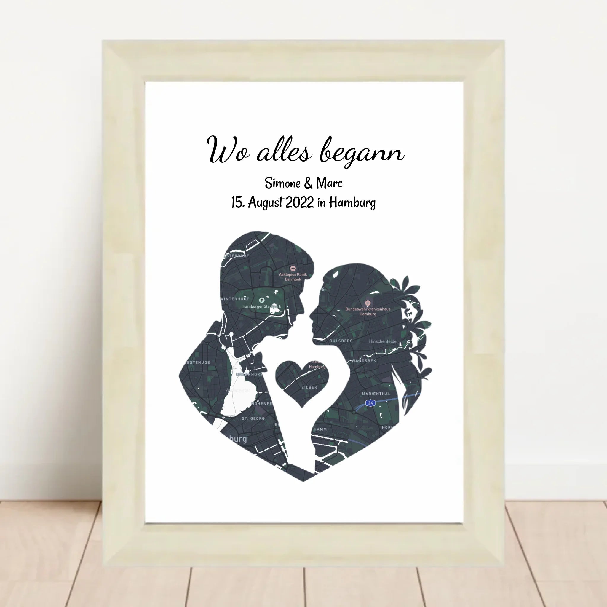 Jahrestag Poster Liebespaar Geschenk mir Stadtkarte Koordinaten personalisiert - Cantty