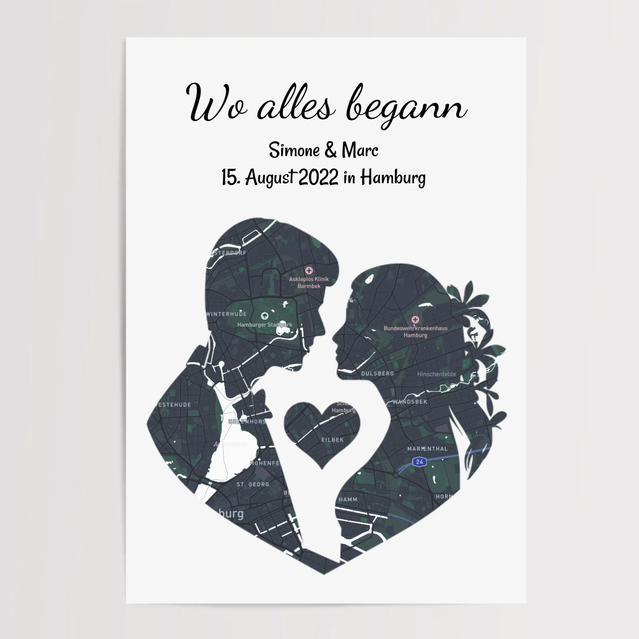 Jahrestag Poster Liebespaar Geschenk mir Stadtkarte Koordinaten personalisiert - Cantty