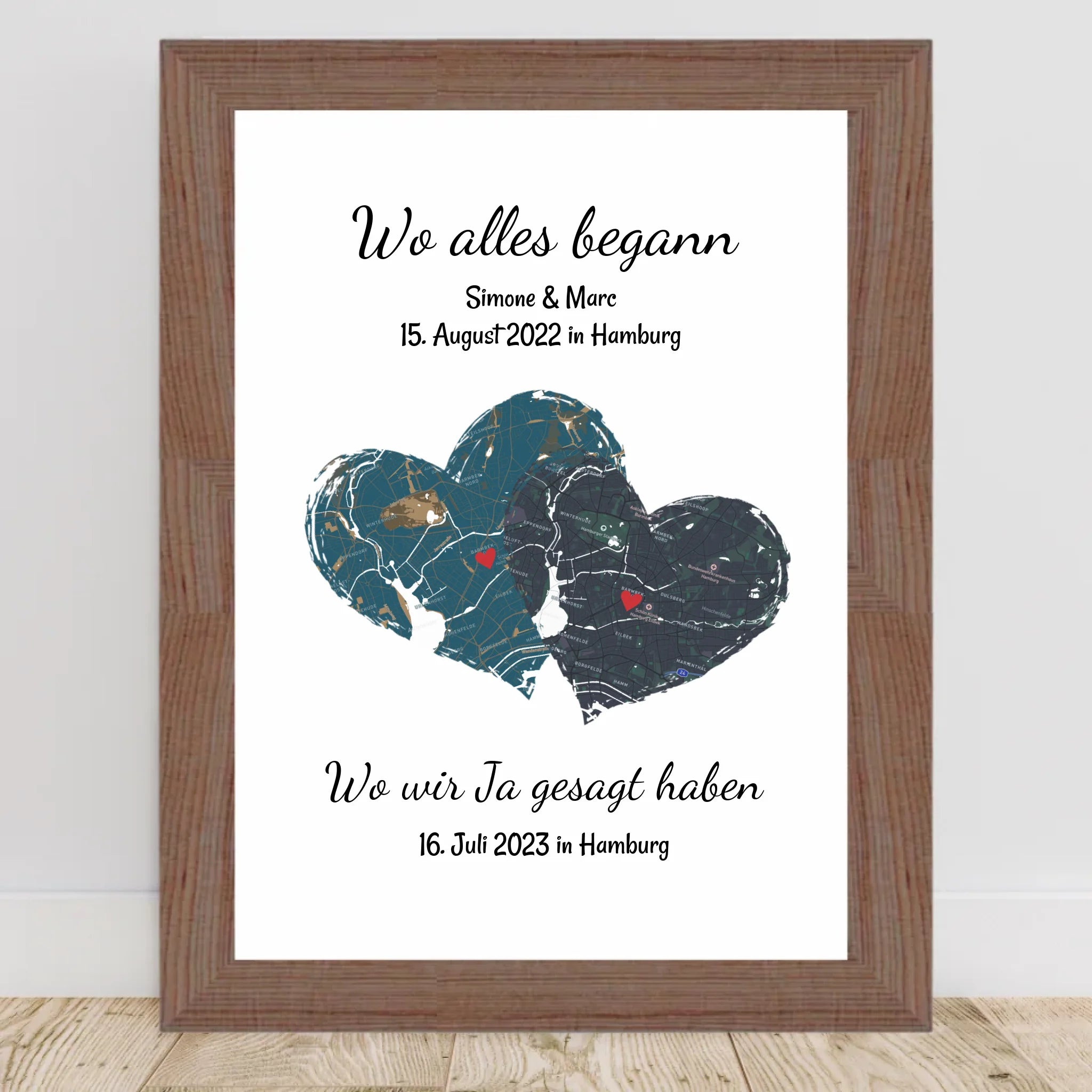 Paar wo alles begann und wir sagen ja Poster Erinnerung Geschenk mit Stadtkarte Koordinaten personalisiert - Cantty