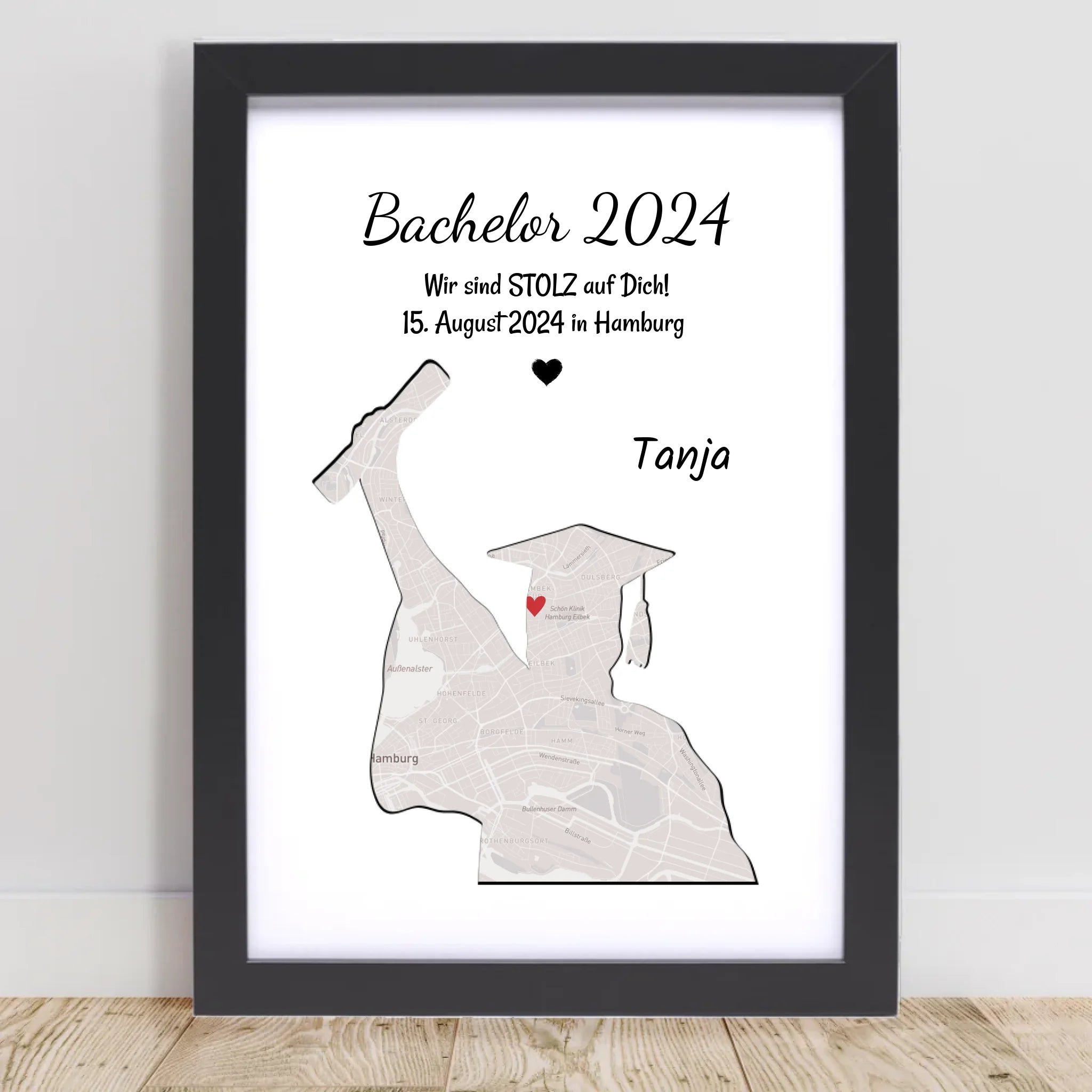Abschlussgeschenk Frau Koordinatenposter Stadtkarte mit Spruch personalisiert, ideal für Studium, Ausbildung oder Abitur - Cantty