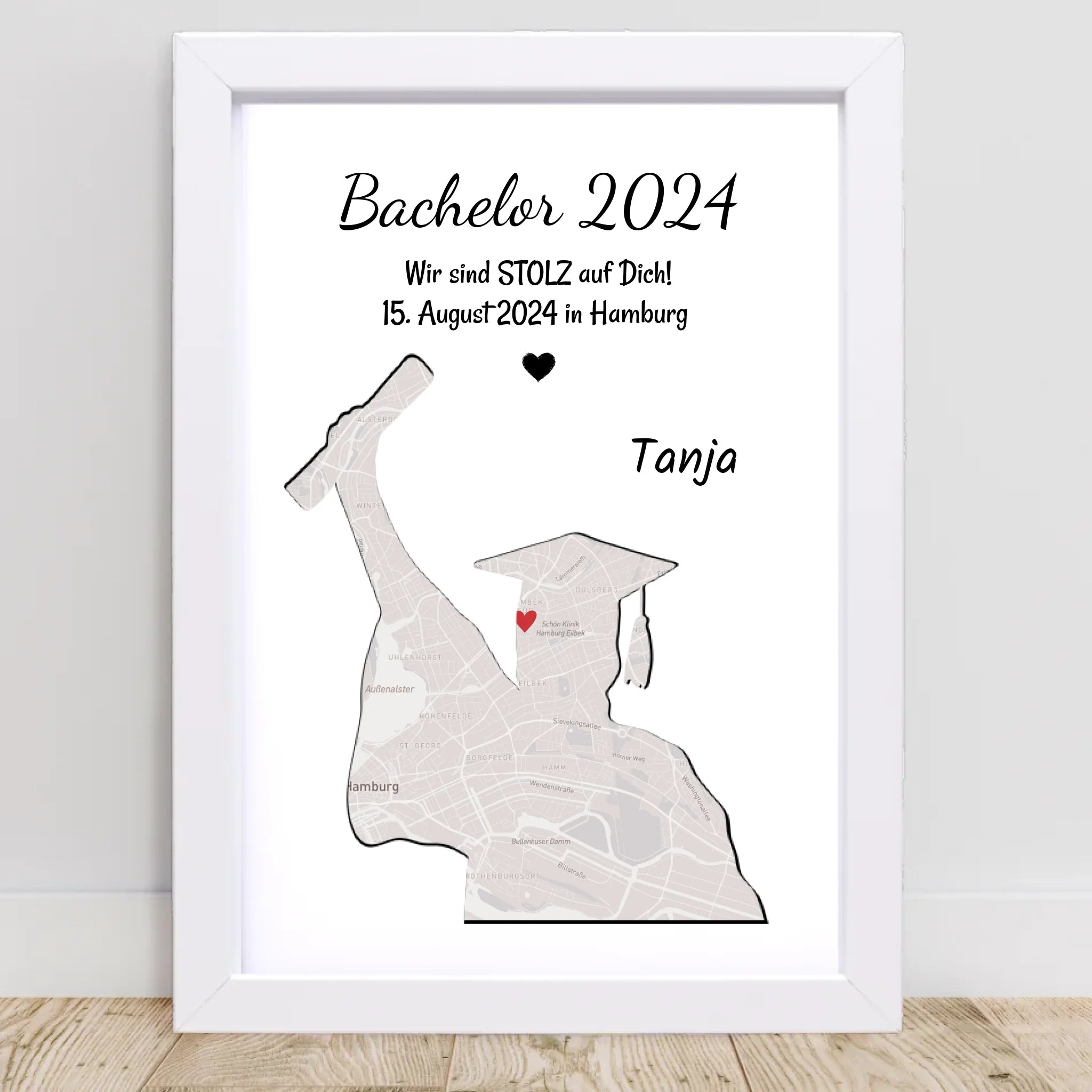 Abschlussgeschenk Frau Koordinatenposter Stadtkarte mit Spruch personalisiert, ideal für Studium, Ausbildung oder Abitur - Cantty