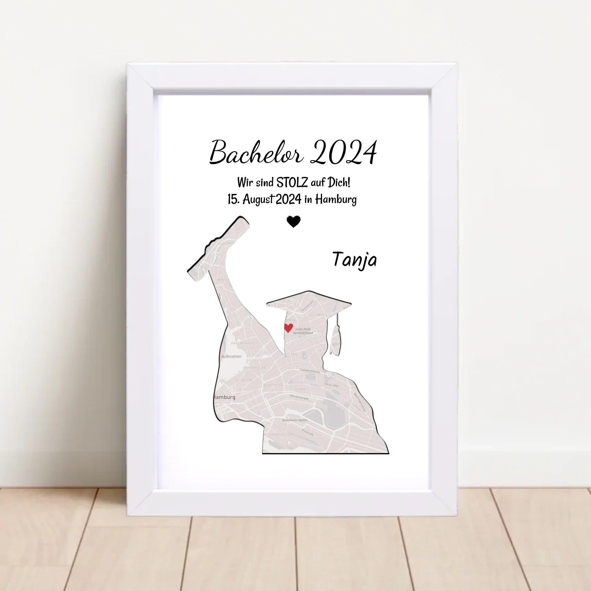 Abschlussgeschenk Frau Koordinatenposter Stadtkarte mit Spruch personalisiert, ideal für Studium, Ausbildung oder Abitur - Cantty