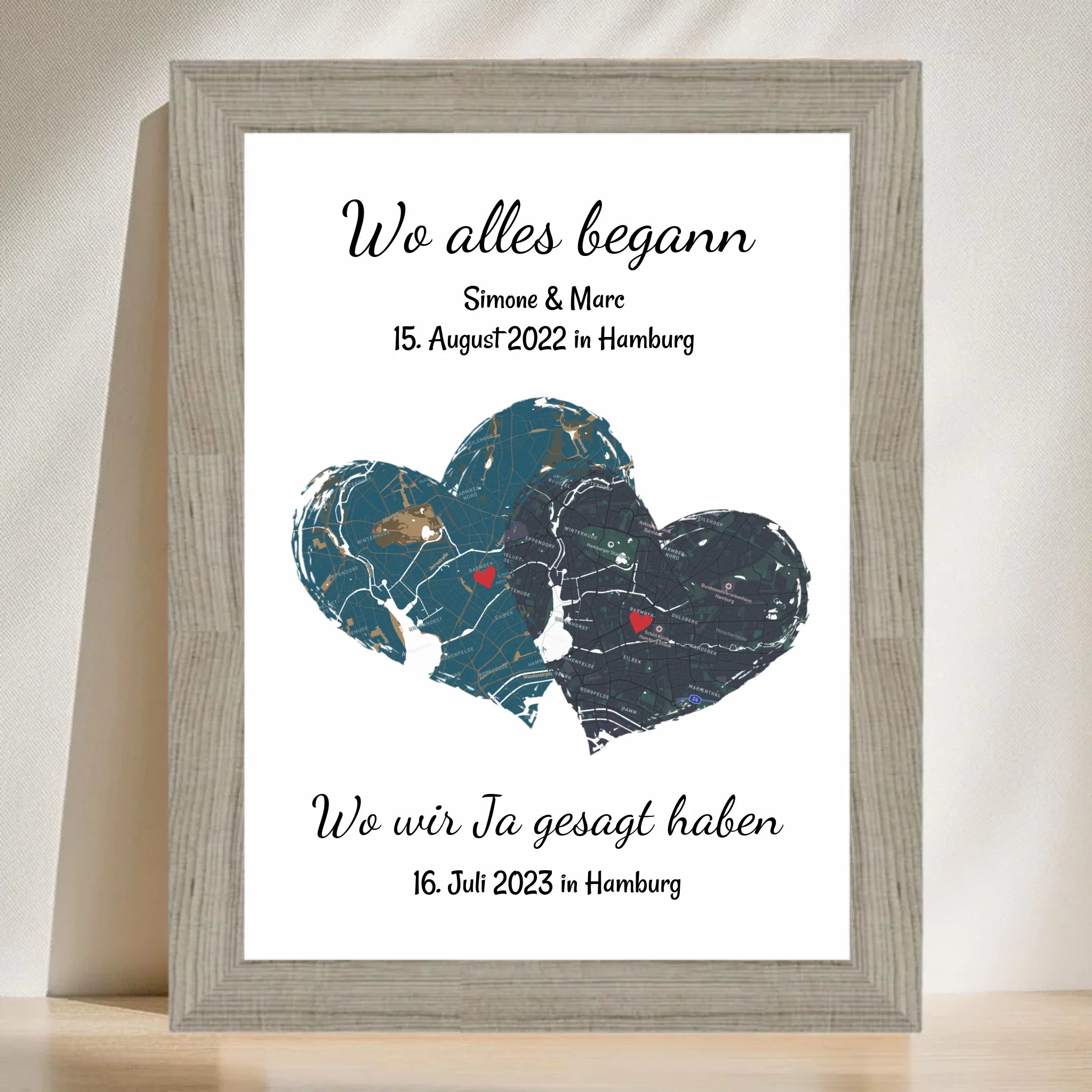 Paar wo alles begann und wir sagen ja Poster Erinnerung Geschenk mit Stadtkarte Koordinaten personalisiert - Cantty
