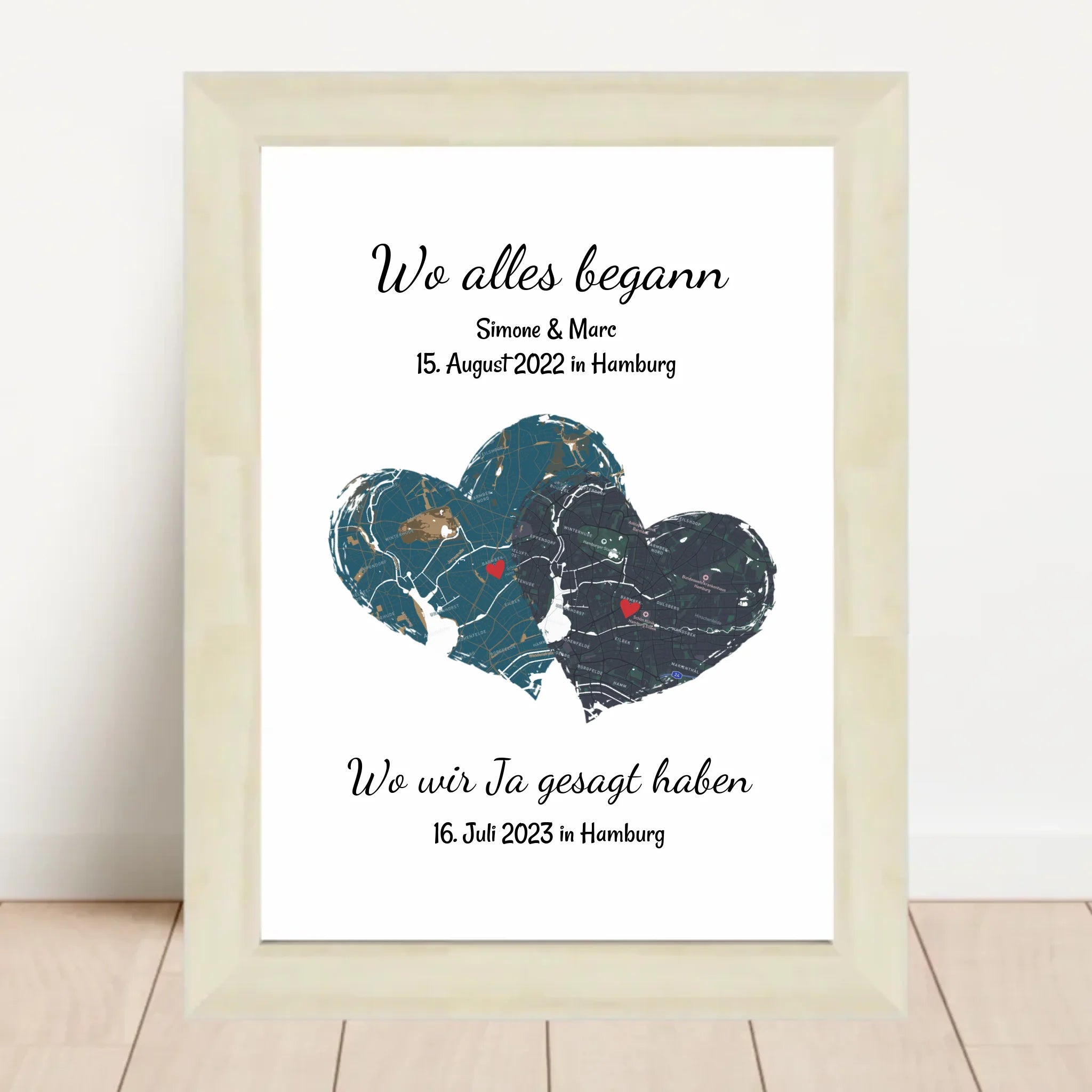 Paar wo alles begann und wir sagen ja Poster Erinnerung Geschenk mit Stadtkarte Koordinaten personalisiert - Cantty