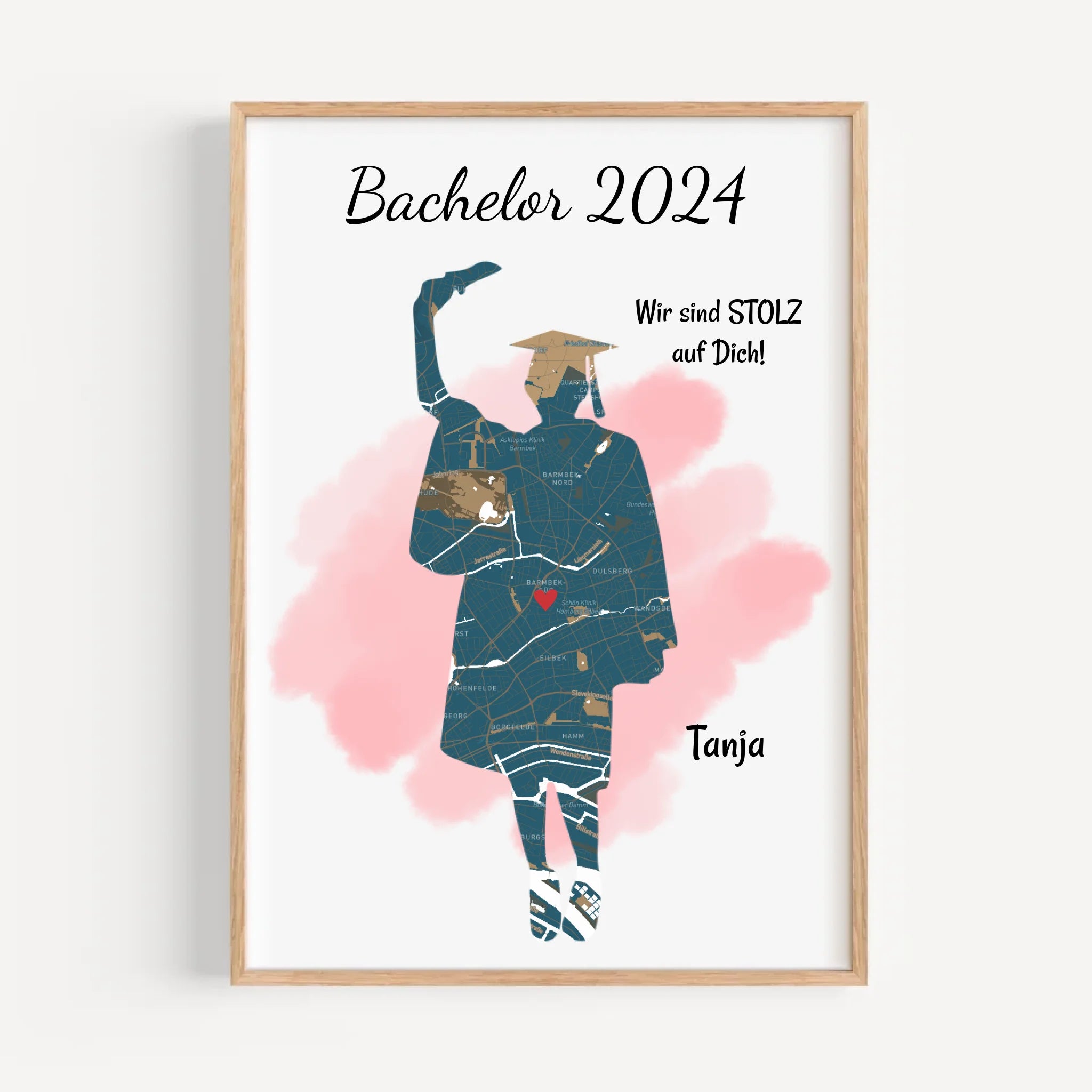 Bachelor Abschluss Poster Geschenk Mädchen personalisiert mit Uni Koordinaten Stadtkarte - Cantty