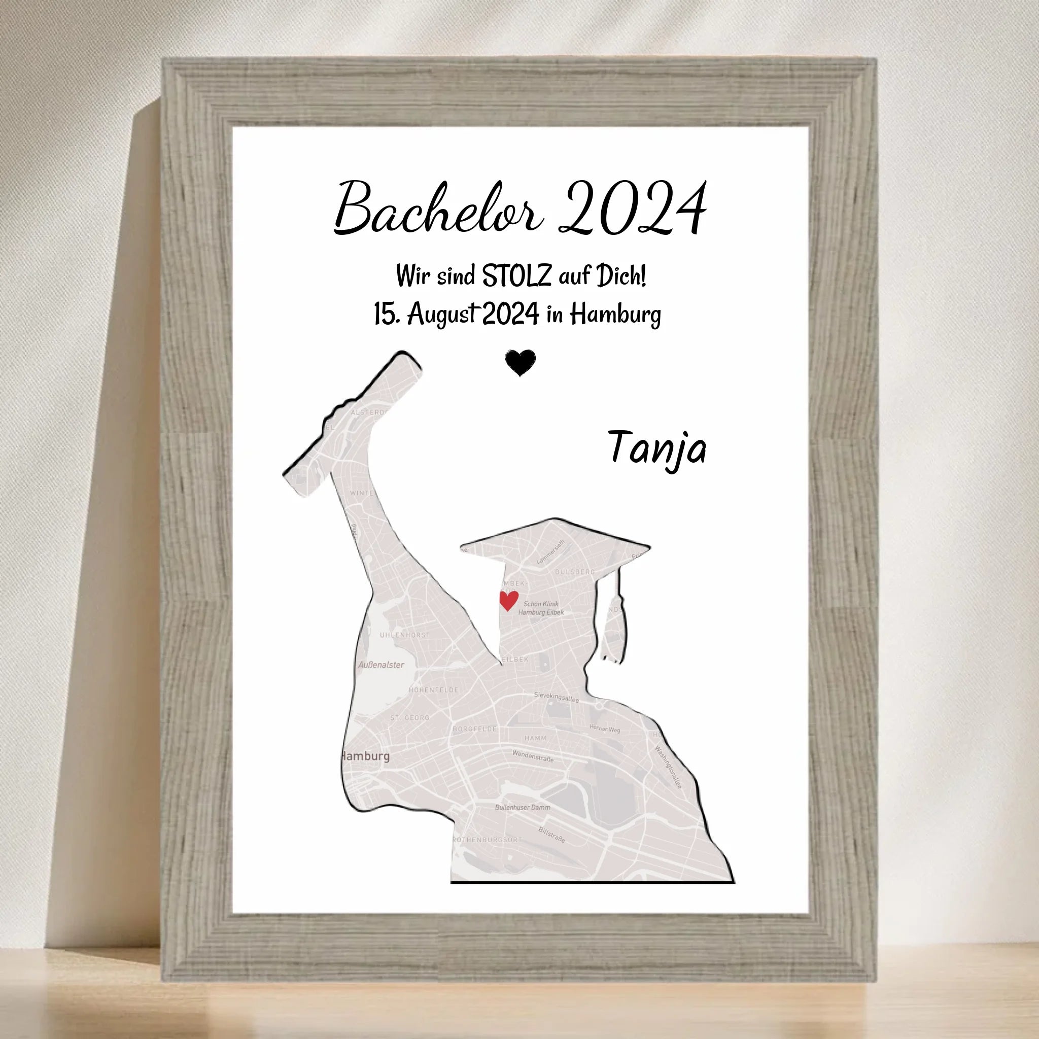 Abschlussgeschenk Frau Koordinatenposter Stadtkarte mit Spruch personalisiert, ideal für Studium, Ausbildung oder Abitur - Cantty