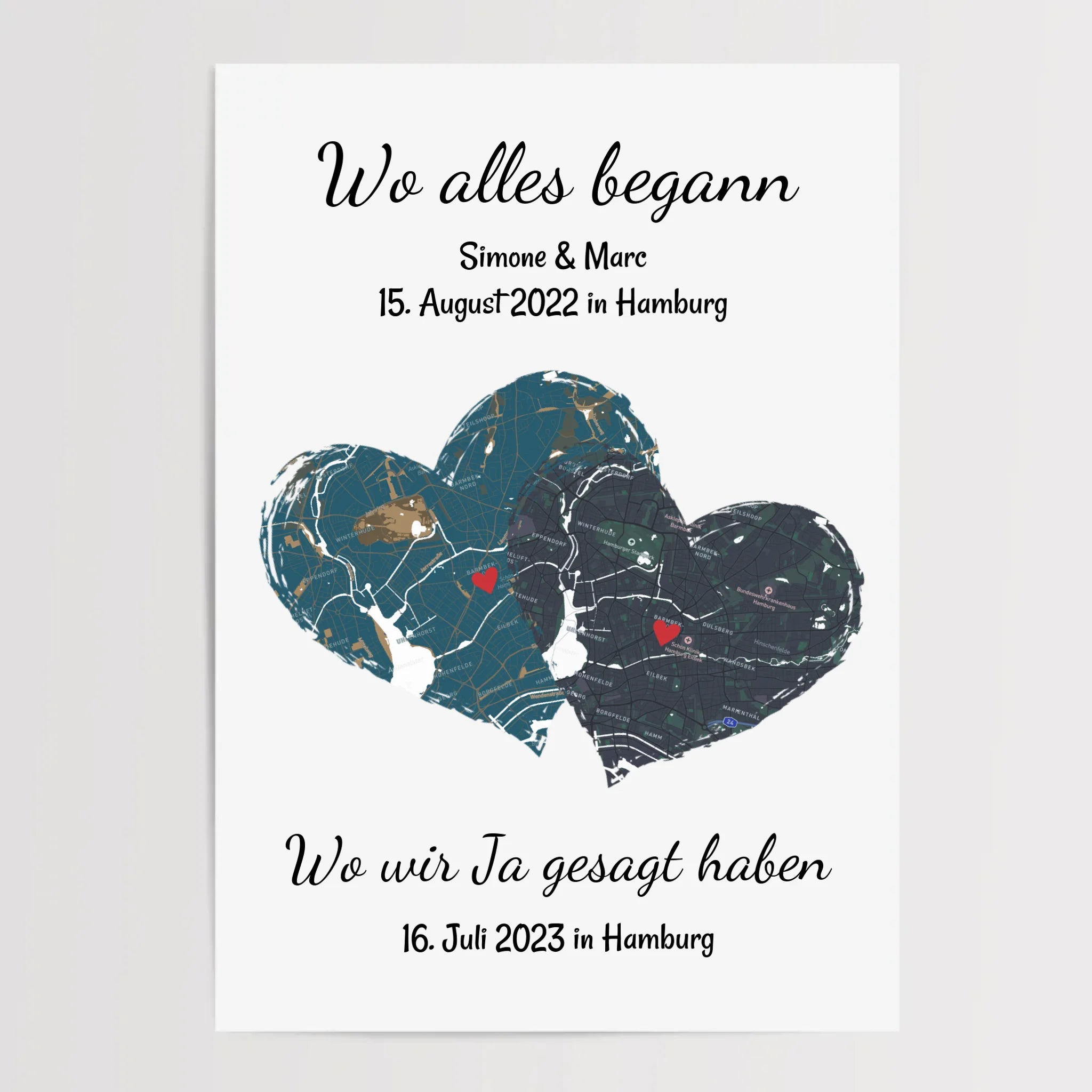 Paar wo alles begann und wir sagen ja Poster Erinnerung Geschenk mit Stadtkarte Koordinaten personalisiert - Cantty
