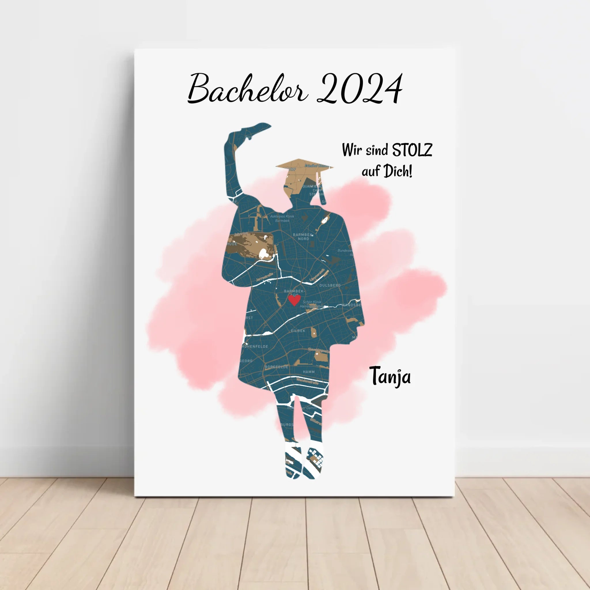 Bachelor Abschluss Poster Geschenk Mädchen personalisiert mit Uni Koordinaten Stadtkarte - Cantty