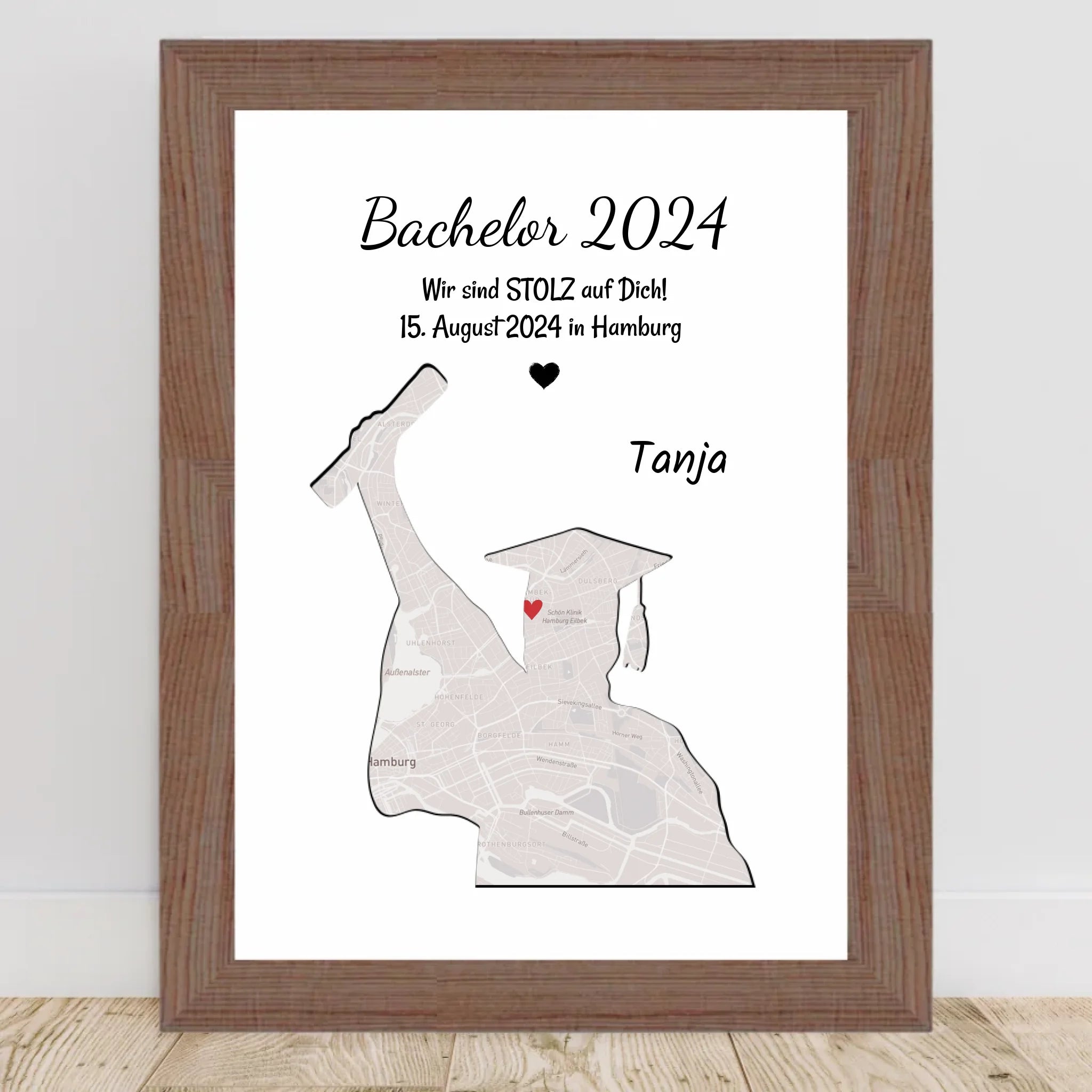 Abschlussgeschenk Frau Koordinatenposter Stadtkarte mit Spruch personalisiert, ideal für Studium, Ausbildung oder Abitur - Cantty