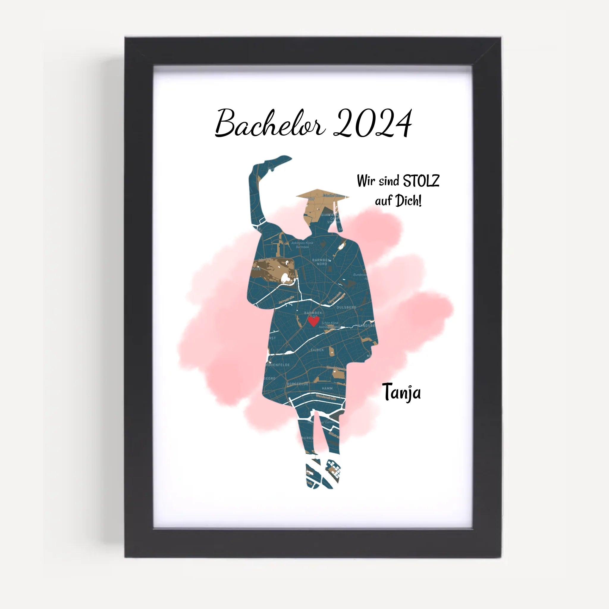 Bachelor Abschluss Poster Geschenk Mädchen personalisiert mit Uni Koordinaten Stadtkarte - Cantty