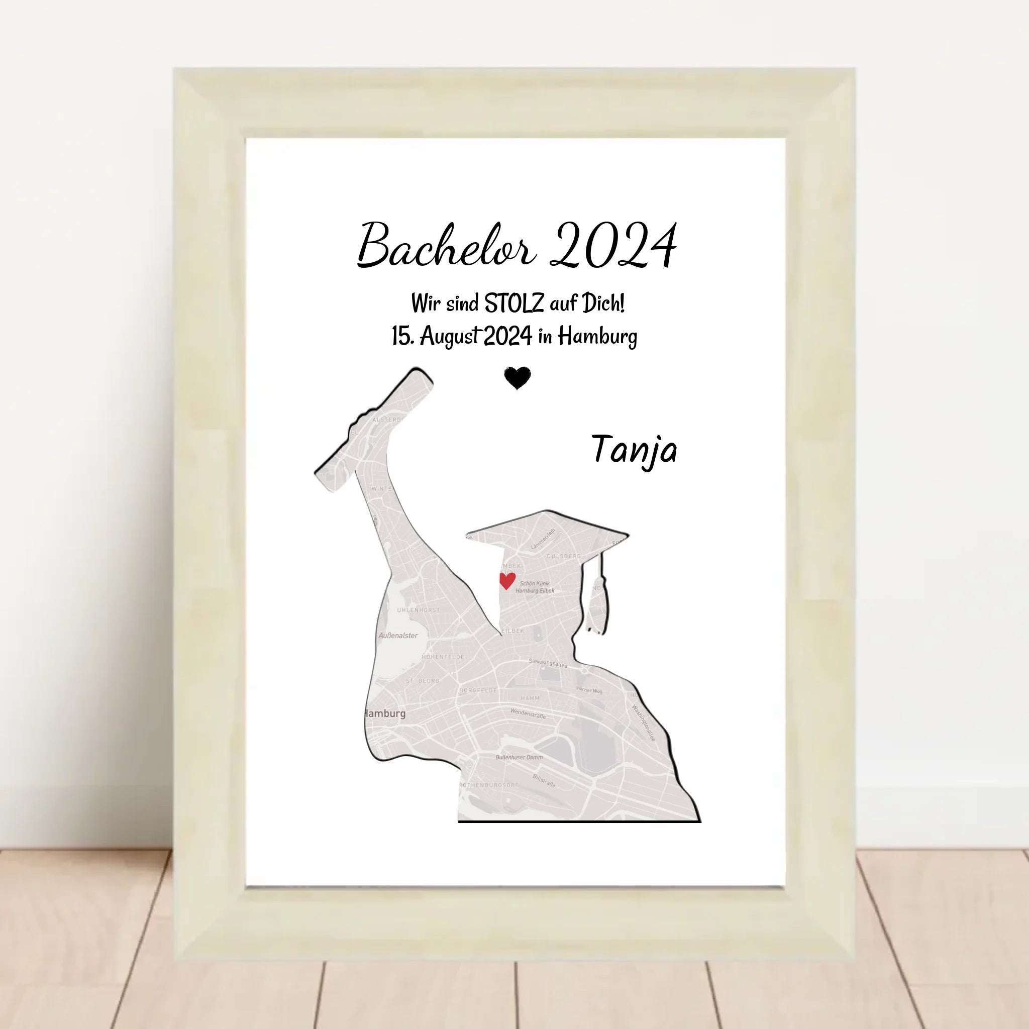 Abschlussgeschenk Frau Koordinatenposter Stadtkarte mit Spruch personalisiert, ideal für Studium, Ausbildung oder Abitur - Cantty