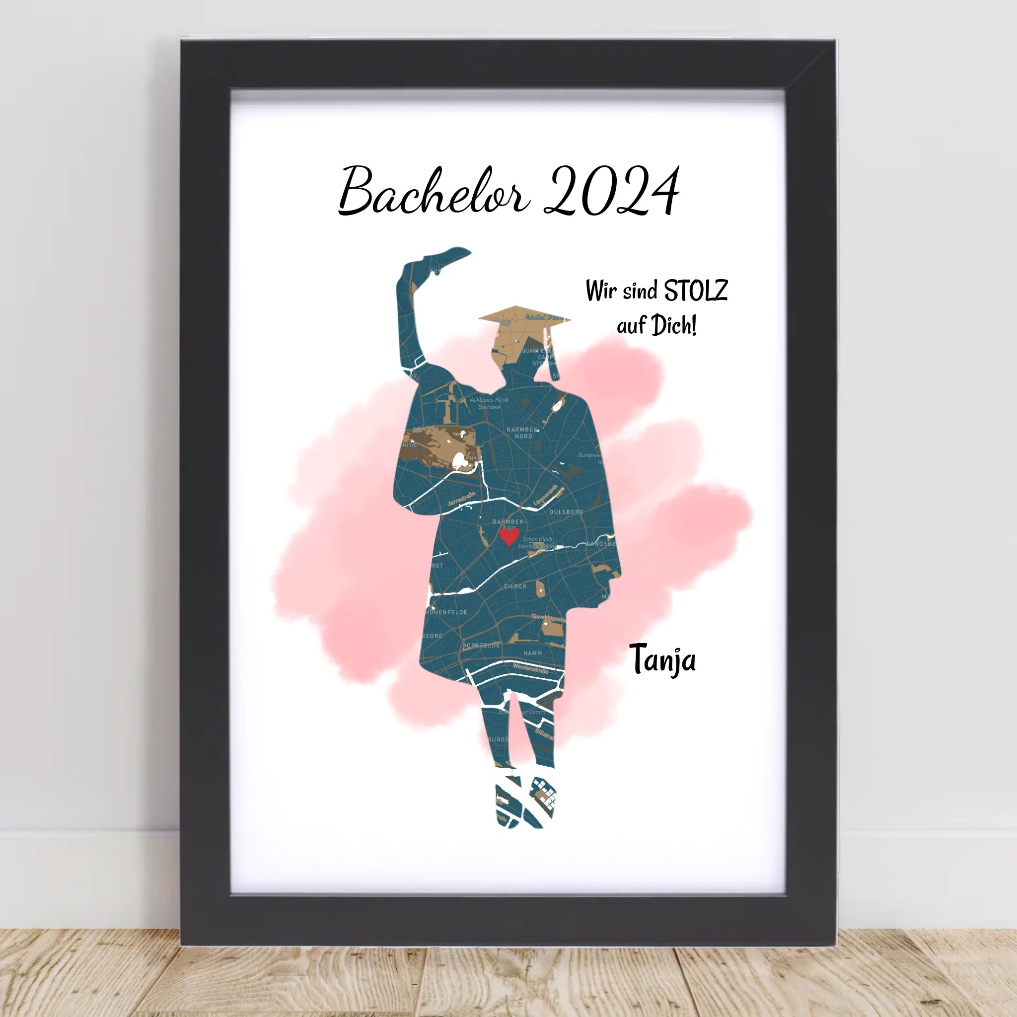 Bachelor Abschluss Poster Geschenk Mädchen personalisiert mit Uni Koordinaten Stadtkarte - Cantty