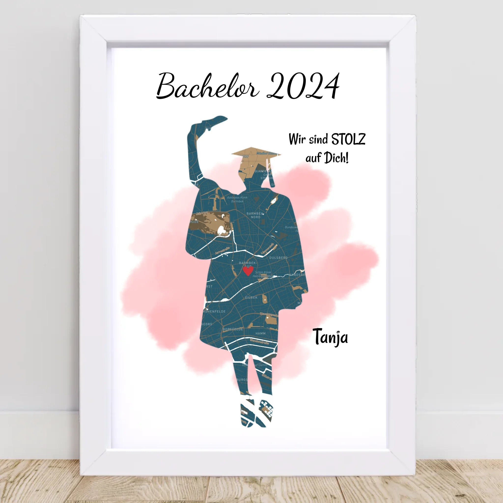 Bachelor Abschluss Poster Geschenk Mädchen personalisiert mit Uni Koordinaten Stadtkarte - Cantty