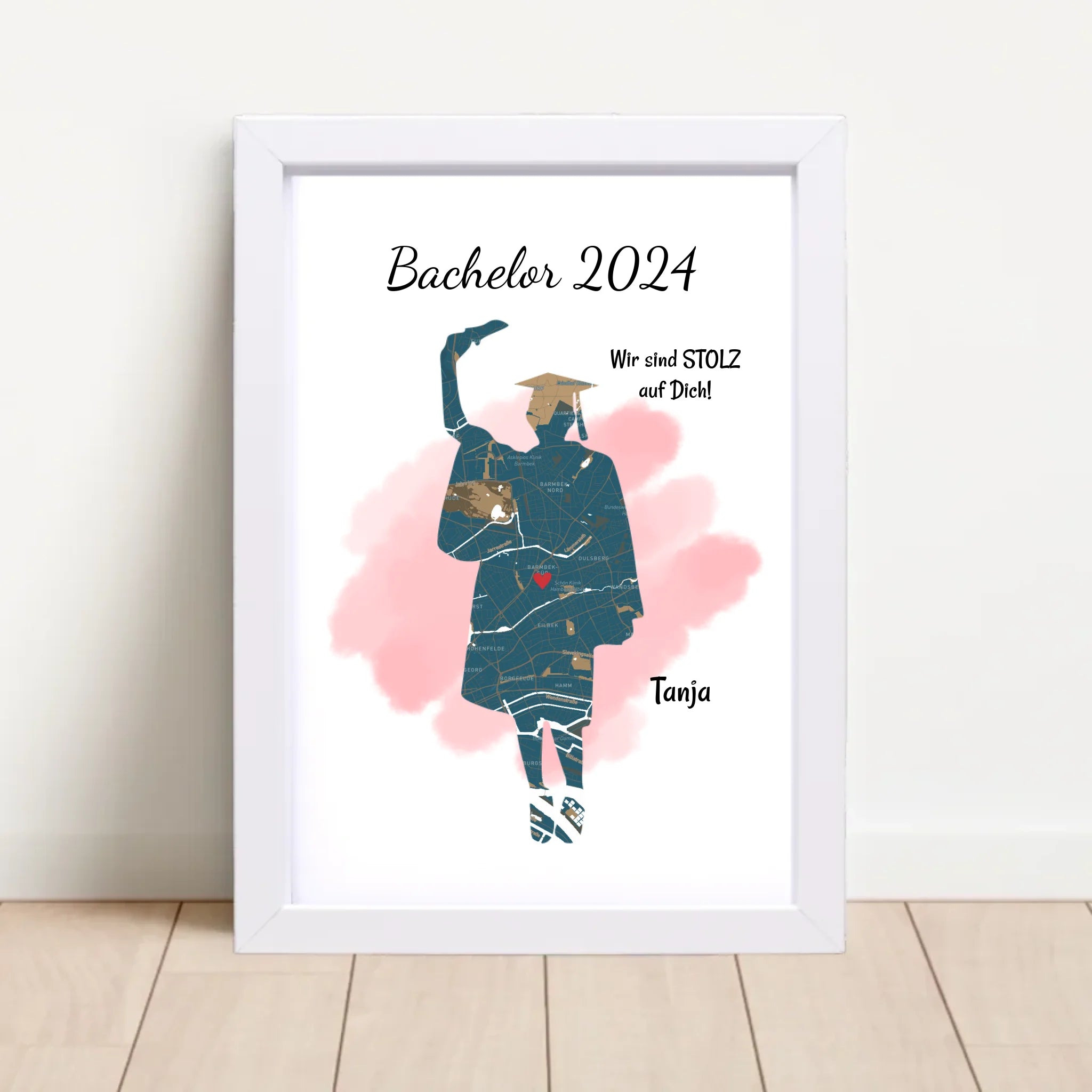 Bachelor Abschluss Poster Geschenk Mädchen personalisiert mit Uni Koordinaten Stadtkarte - Cantty