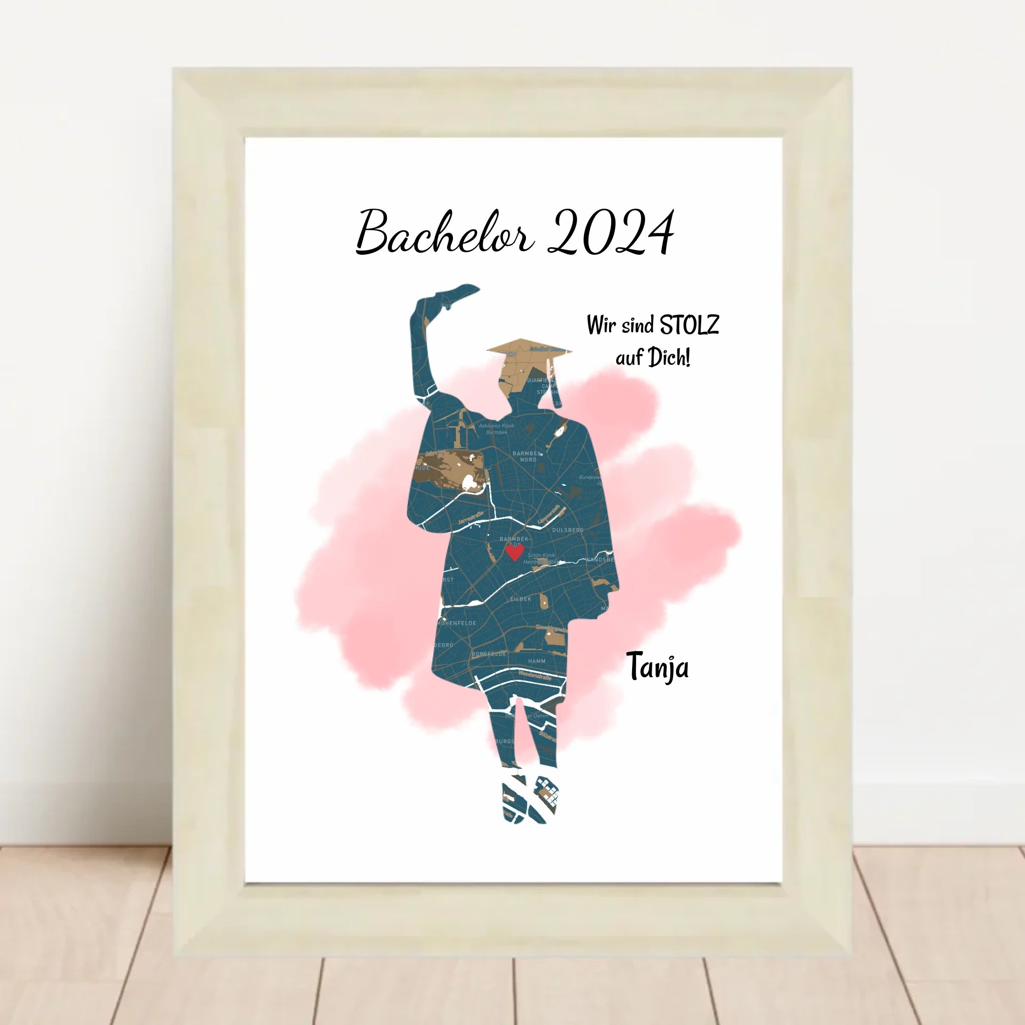 Bachelor Abschluss Poster Geschenk Mädchen personalisiert mit Uni Koordinaten Stadtkarte - Cantty