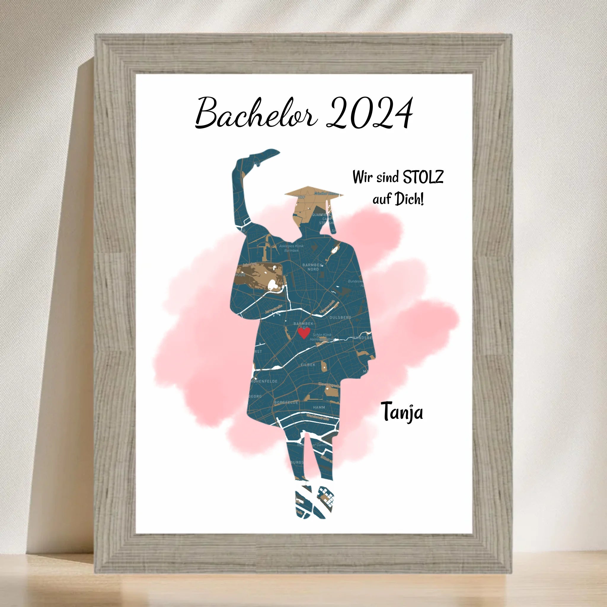 Bachelor Abschluss Poster Geschenk Mädchen personalisiert mit Uni Koordinaten Stadtkarte - Cantty