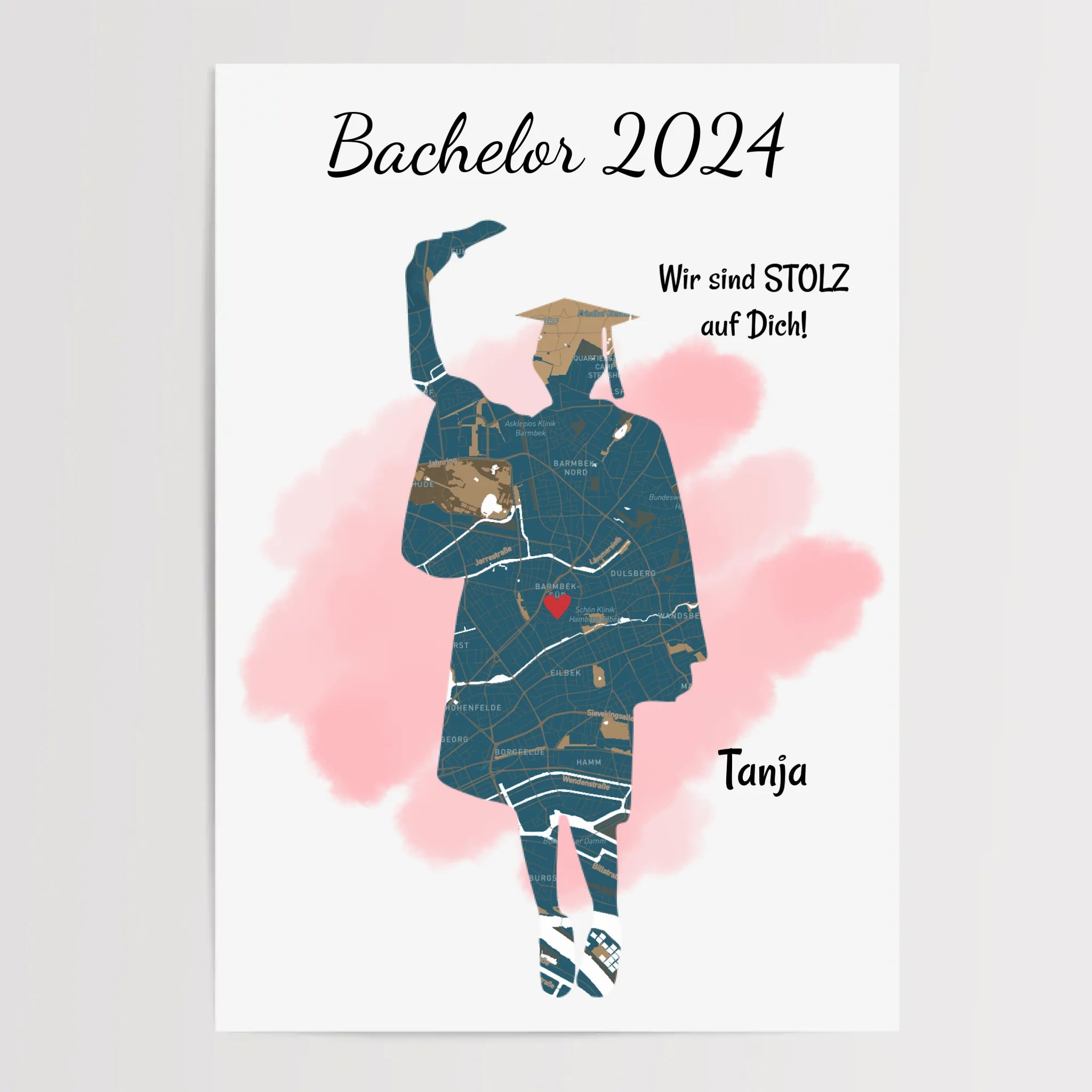 Bachelor Abschluss Poster Geschenk Mädchen personalisiert mit Uni Koordinaten Stadtkarte - Cantty