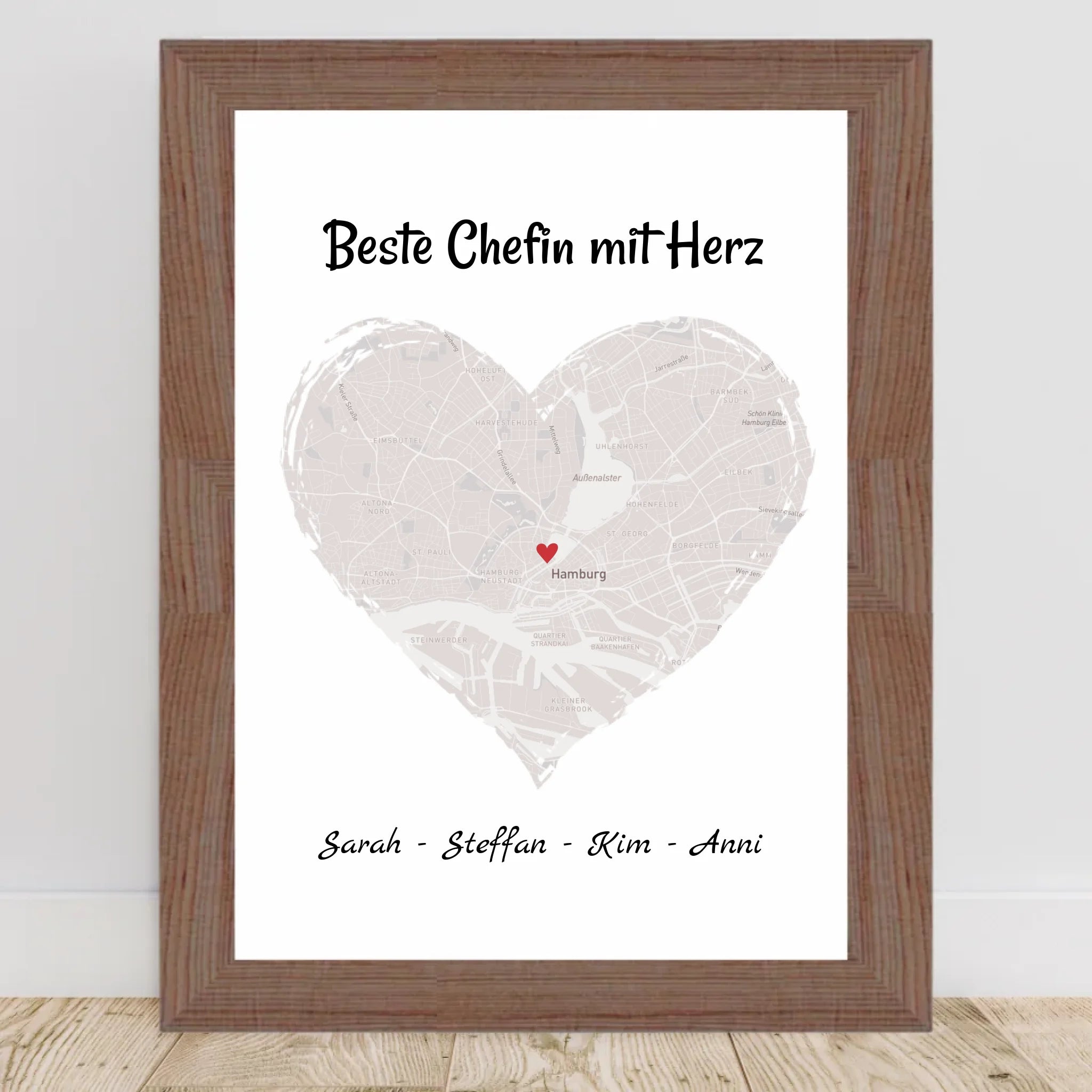 Chefin Koordinatenposter Stadtkarte Geschenk personalisiert zum Geburtstag, Abschied oder Weihnachten - Cantty
