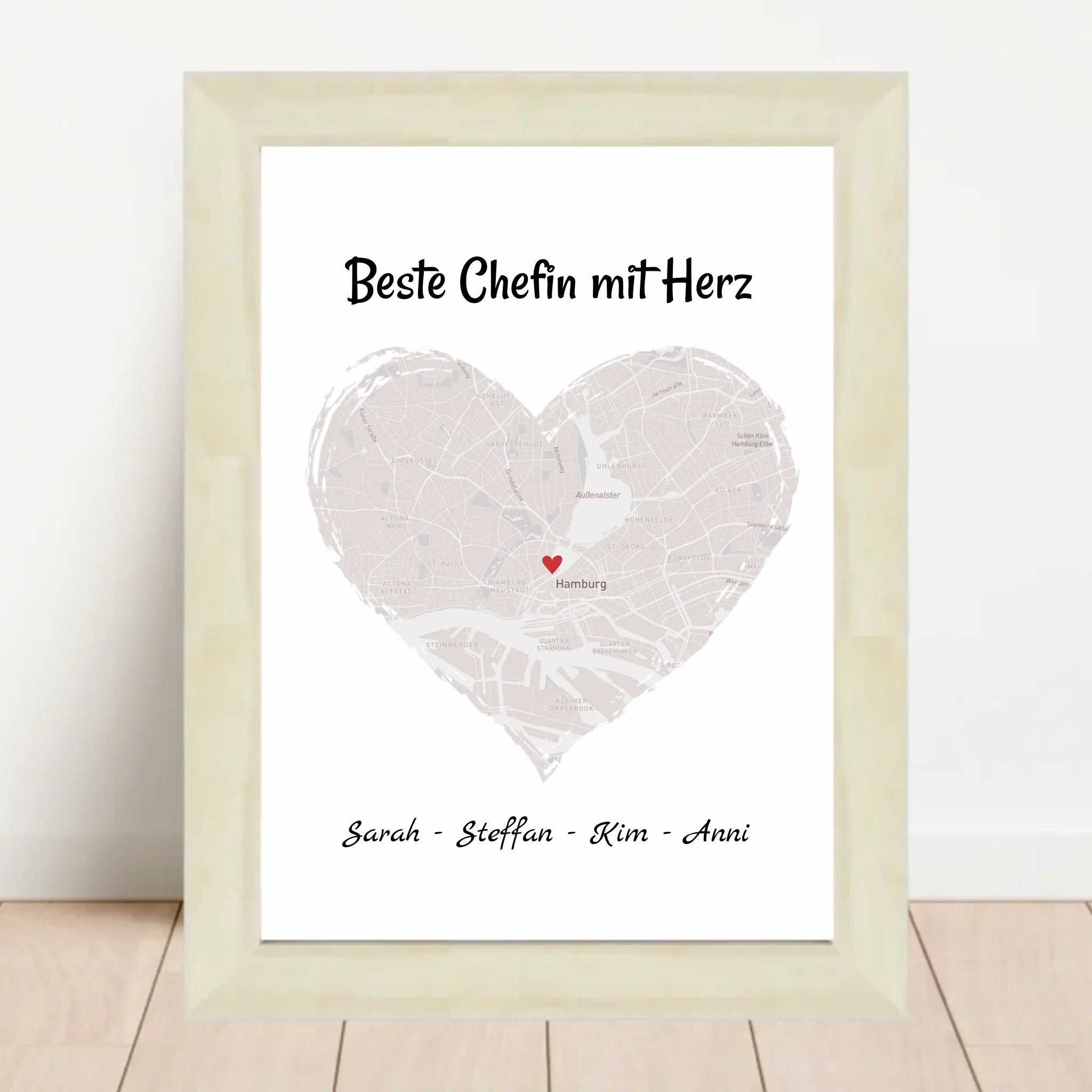 Chefin Koordinatenposter Stadtkarte Geschenk personalisiert zum Geburtstag, Abschied oder Weihnachten - Cantty