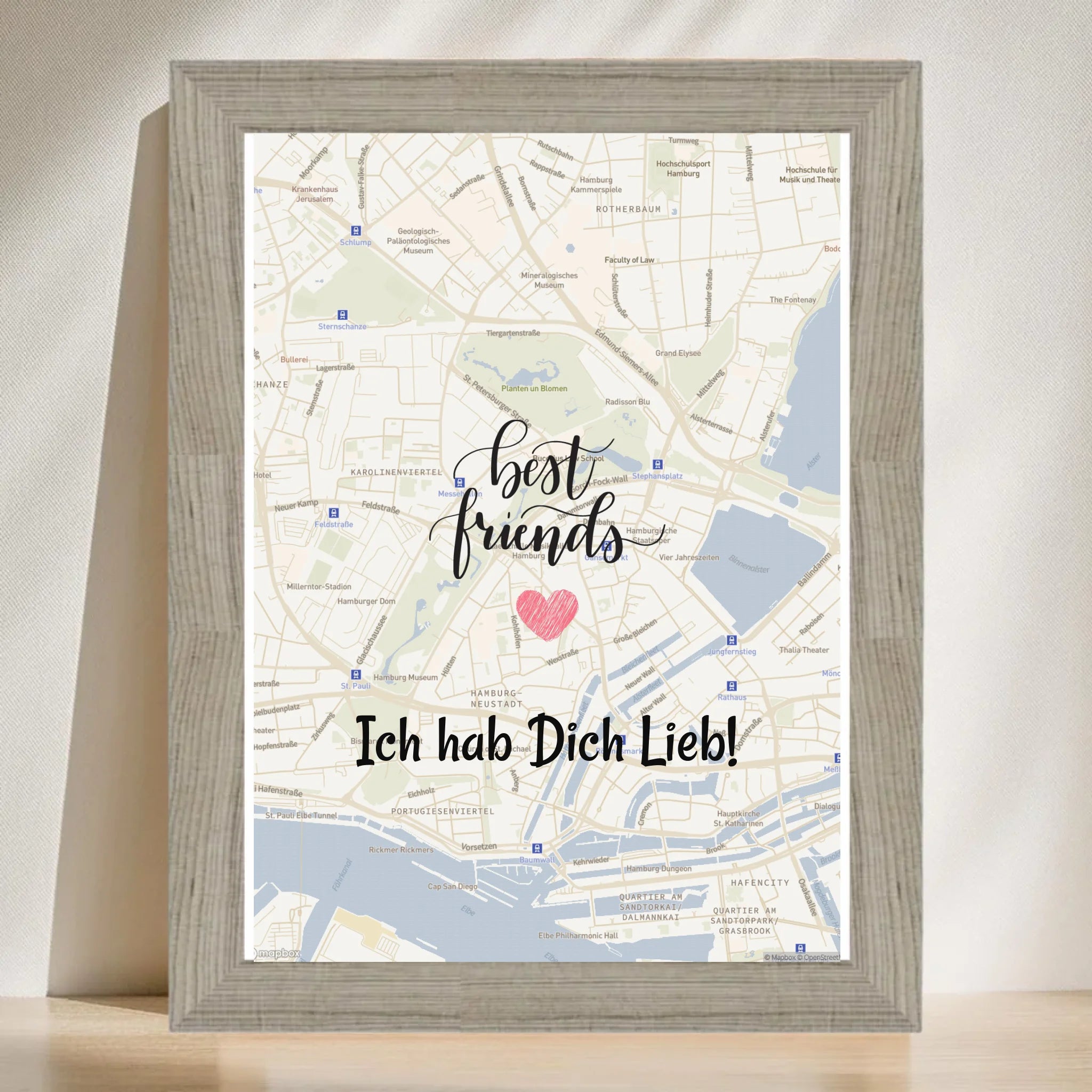 Beste Freundin Stadtkarte Poster mit Koordinaten personalisiert - Cantty